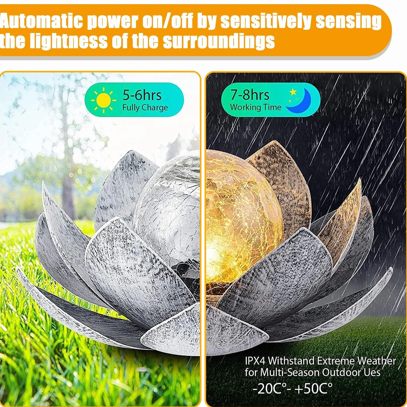 Funmo Lampe Solaire Exterieur Lotus IP44 Étanche Décoration Jardin