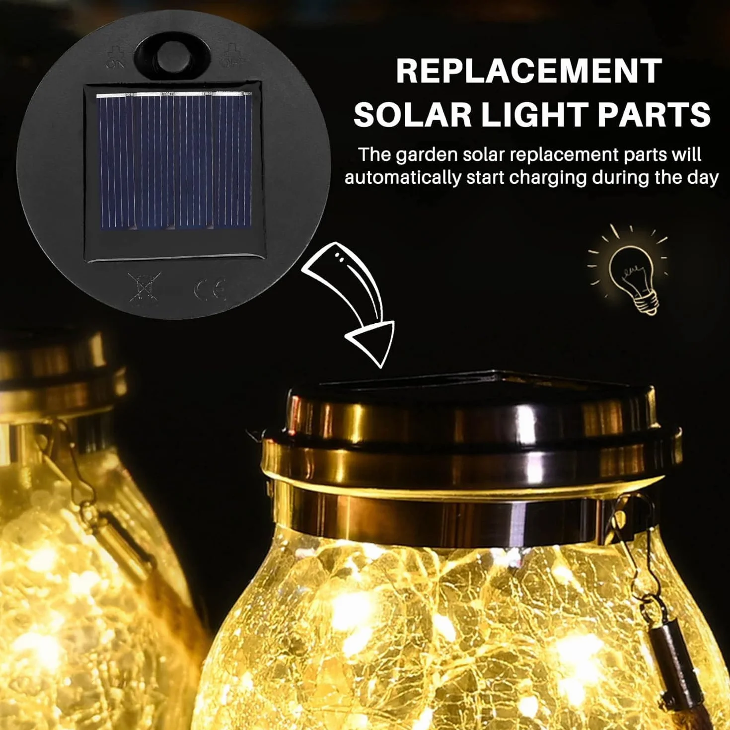 Lampe Solaire de Rechange 2 Pièces 8.5cm Panneau Solaire Étanche pour Lanterne