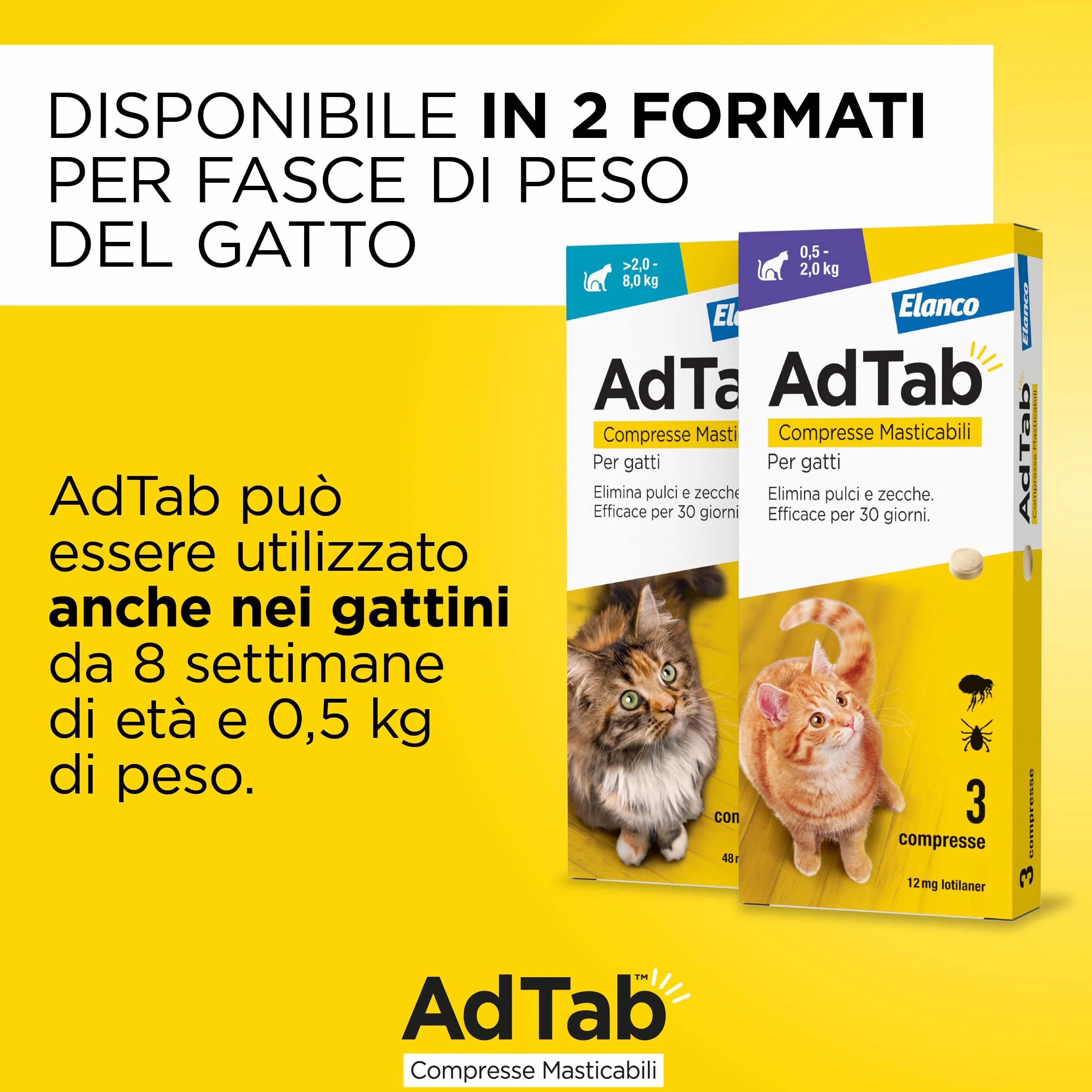 AdTab Comprimés à croquer pour Chats 2,0-8,0 kg - 3 comprimés