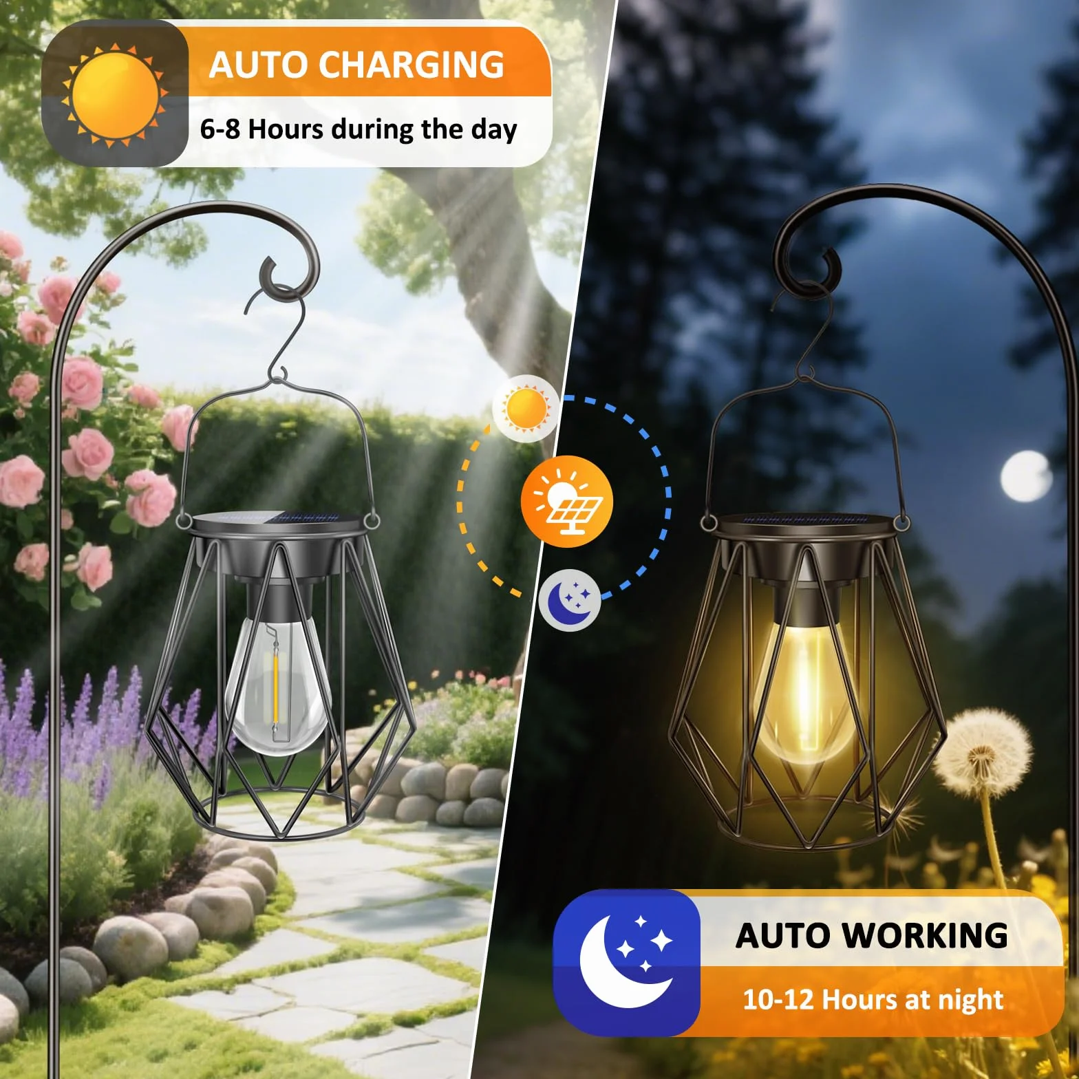 Lanterne Solaire Exterieur Jardin IP65 Étanche LED Métal 2 Pièces