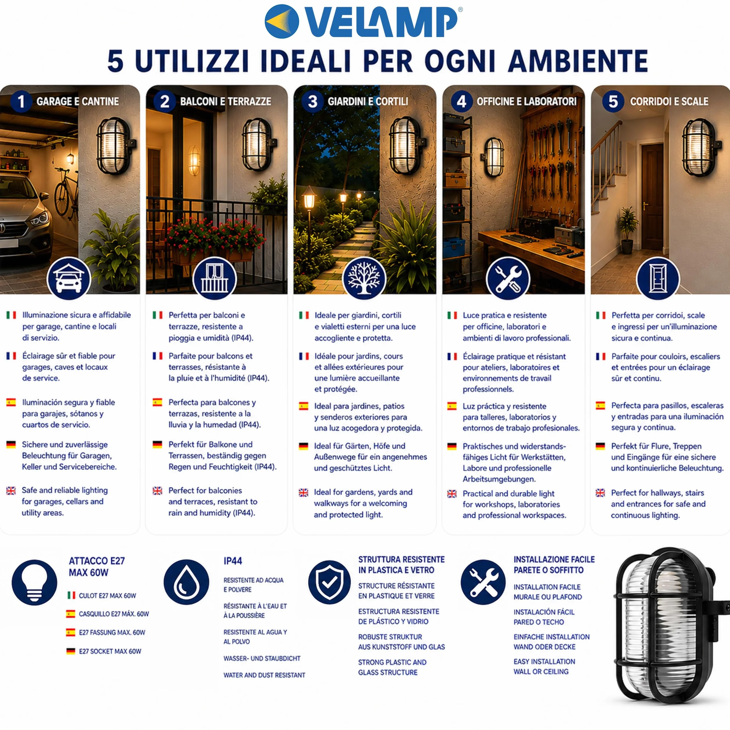 Velamp Applique Ovale E27 noir
