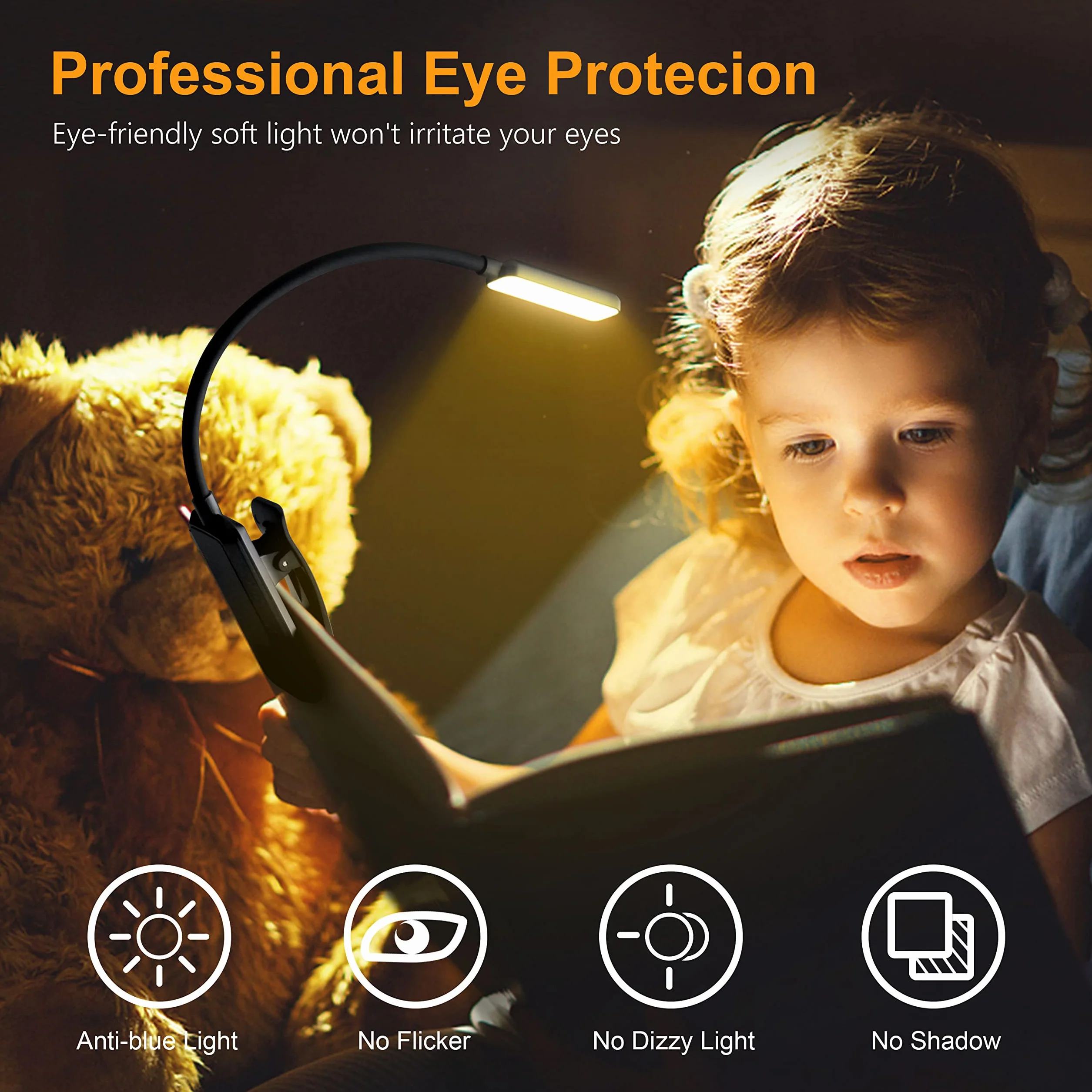 Gritin Lampe de Lecture Rechargeable 9 LED Liseuse Clip Gradation Progressive 3 Modes Protection des Yeux 360° Cou Flexible