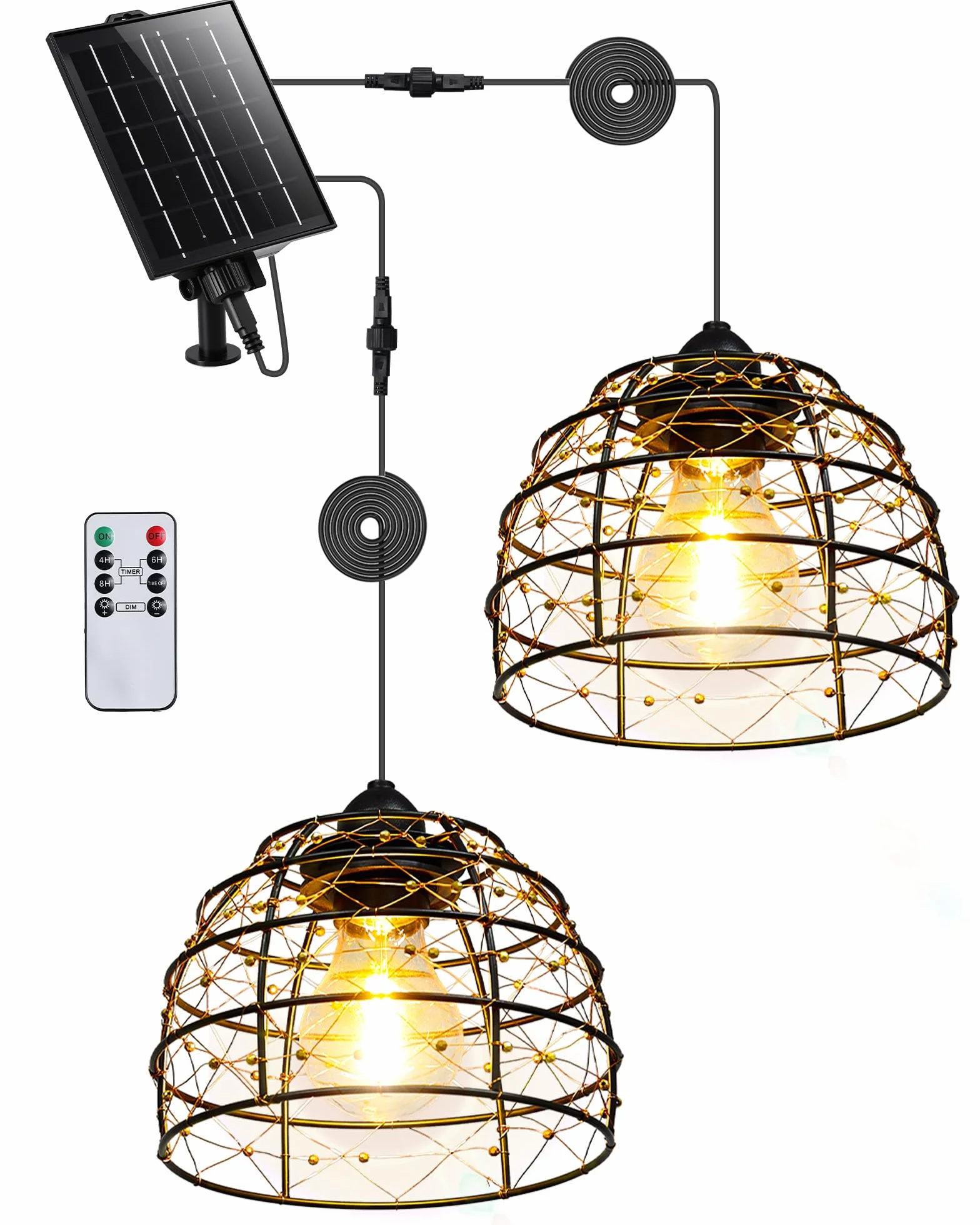 Lampe Solaire Intérieur Extérieur IP65 2 Suspensions Bohème avec Télécommande