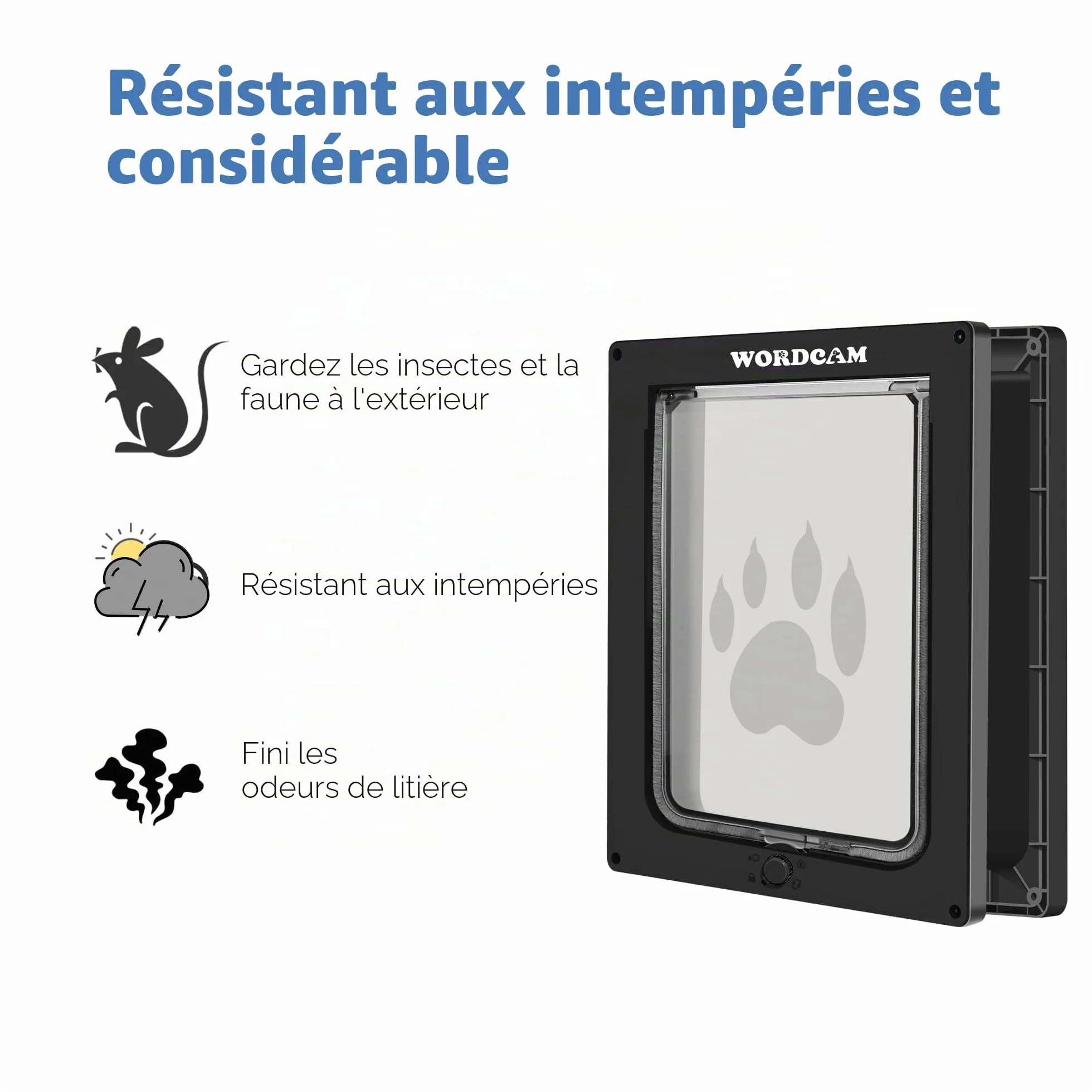 Wordcam porte pour chat XL chatière solide intérieur/extérieur verrouillable 4 voies