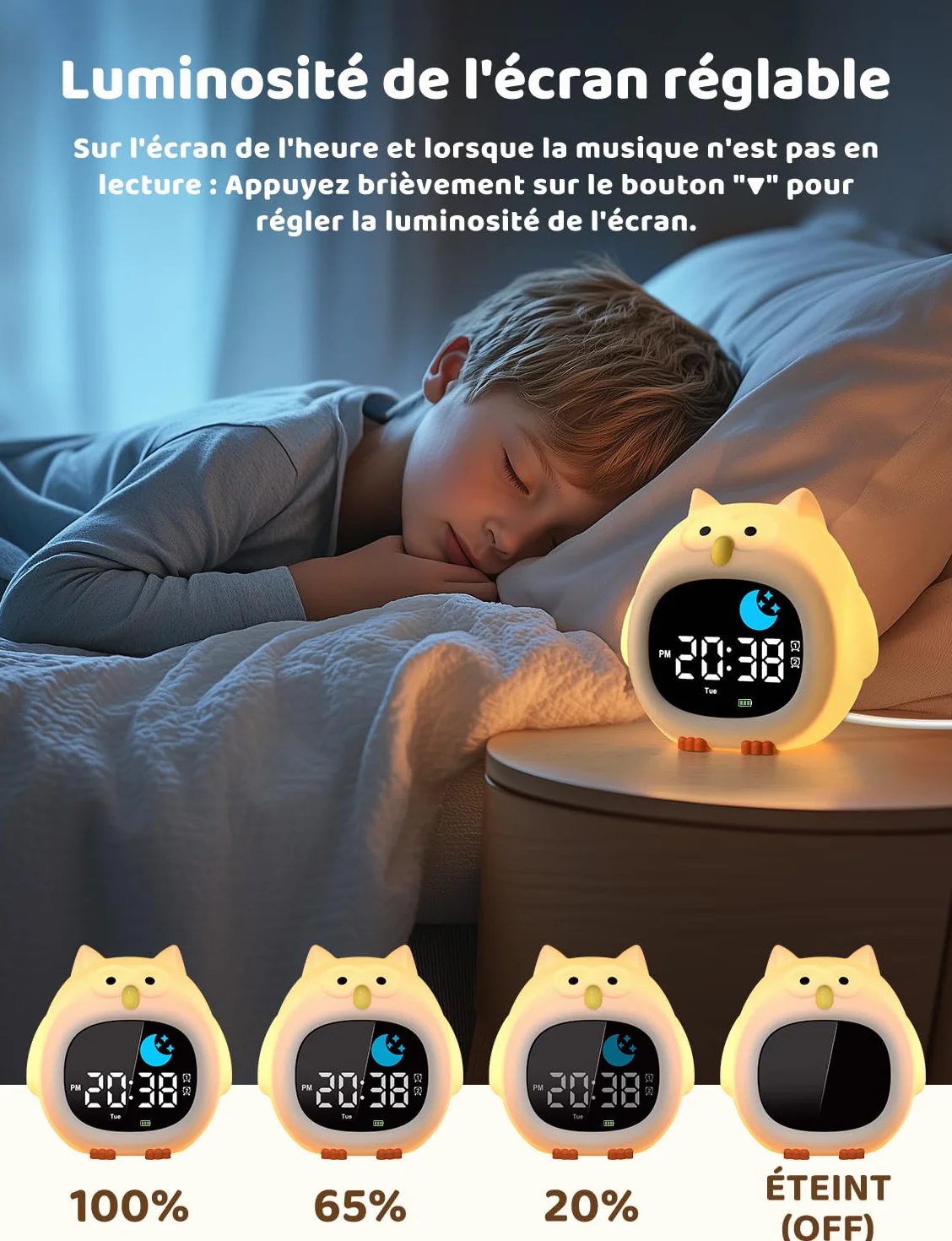 YISSVIC Réveil Enfant Éducatif avec Alarme Lumineuse 7 Couleurs 10 Chansons Hibou