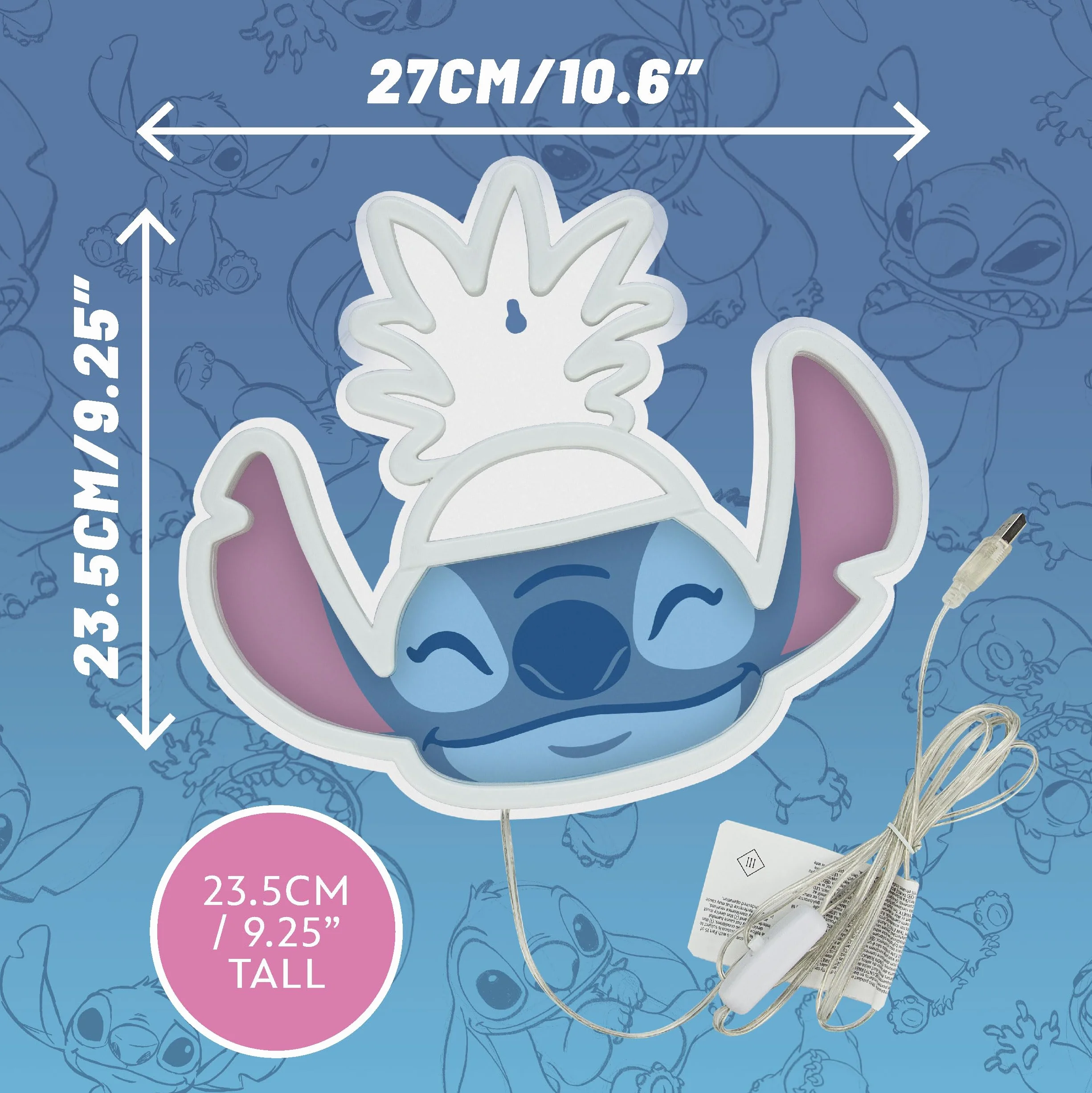 Paladone Applique murale néon LED Lilo & Stitch avec ananas, sous licence officielle Disney