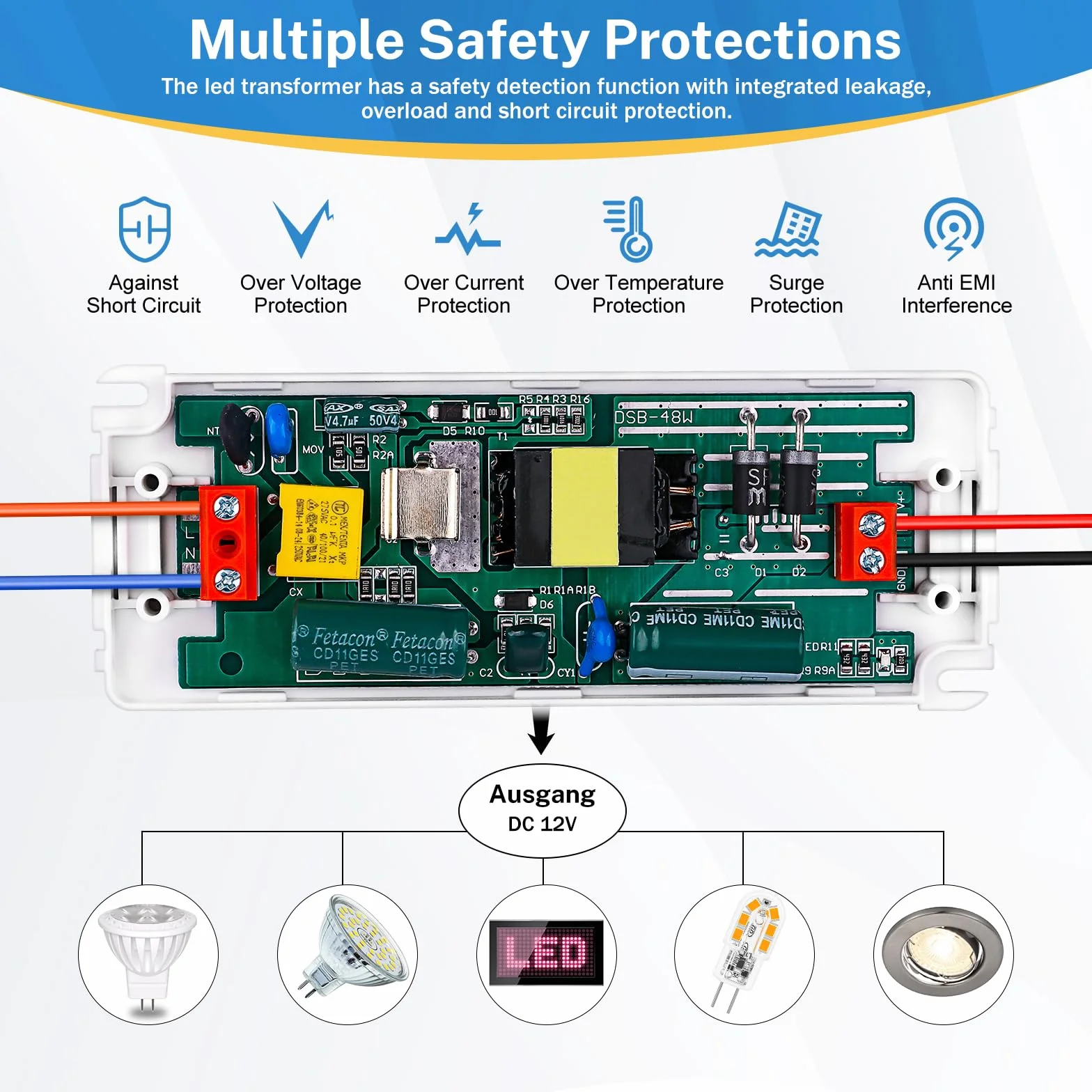 Transformateur LED 220-240V DC 12V 1.5A 18W Convertisseur Alimentation Tension Constante pour G4 MR11 GU4 MR16 GU5.3