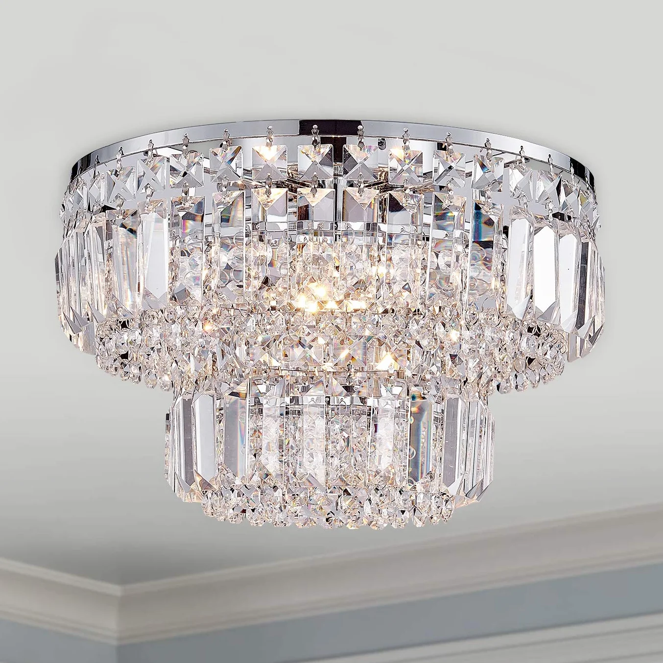 Bestier Moderne Chrome Cristal Plafonnier Éclairage Lustre Éclairage LED Plafonnier Lampe Pour Salle À Manger Salle De Bains Chambre À Coucher Salon 4 G9 Ampoules Diamètre Requis 33 cm x Hauteur 24 cm