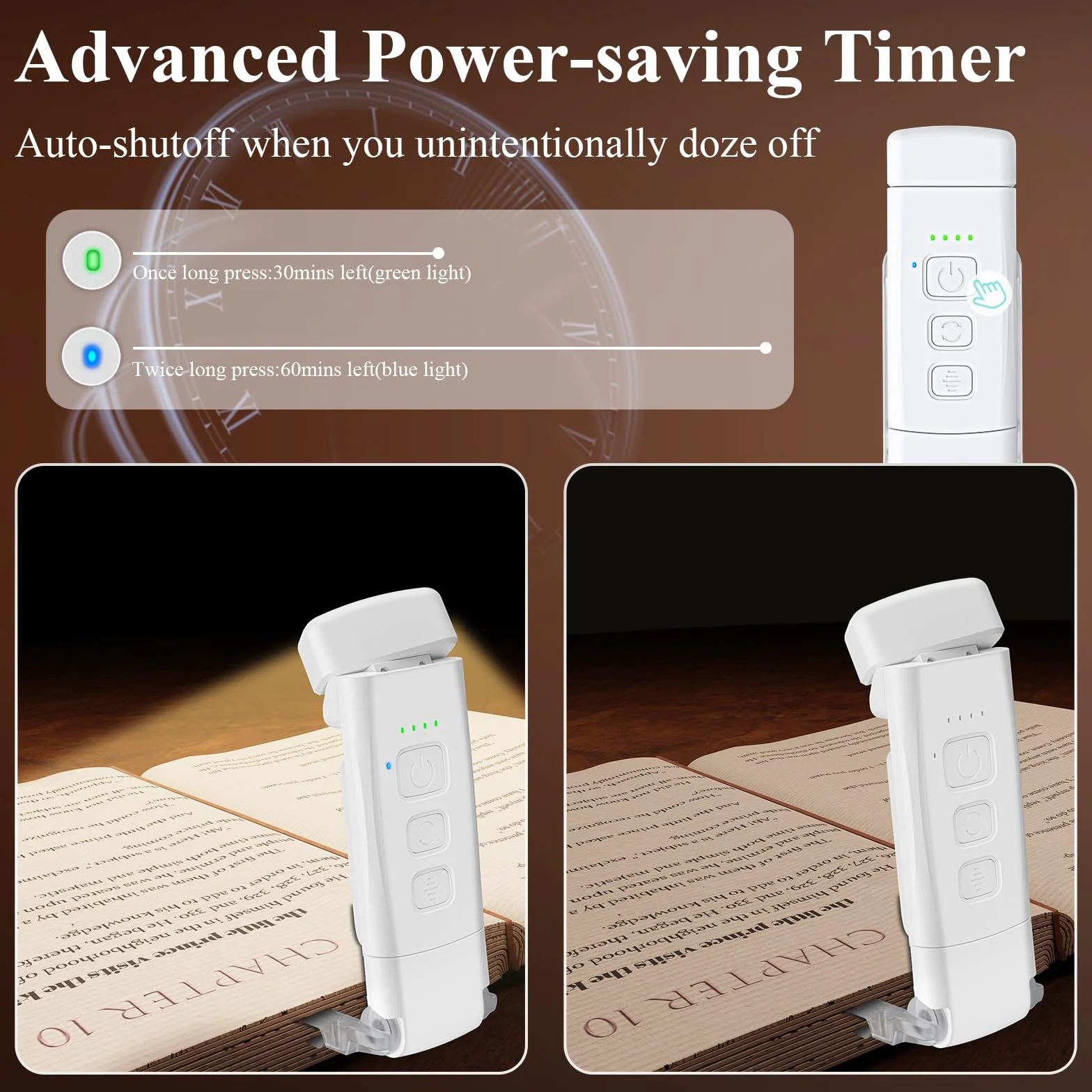 Lampe à Pince Livre Lumière Lecture 3 Modes Couleur 5 Niveaux Luminosité Réglables Rechargeable USB Autonomie 80 Heures Blanc