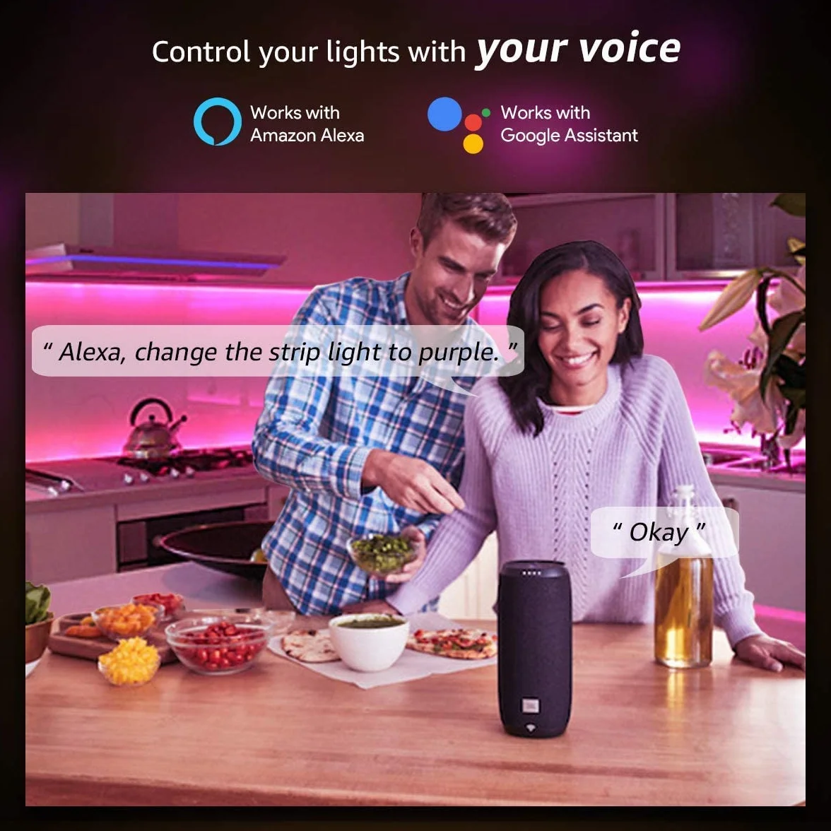 Lepro Ruban LED Intelligente de Musique 5M 24W 5050 RGB 300 LEDs WIFI Compatible Alexa Google Home