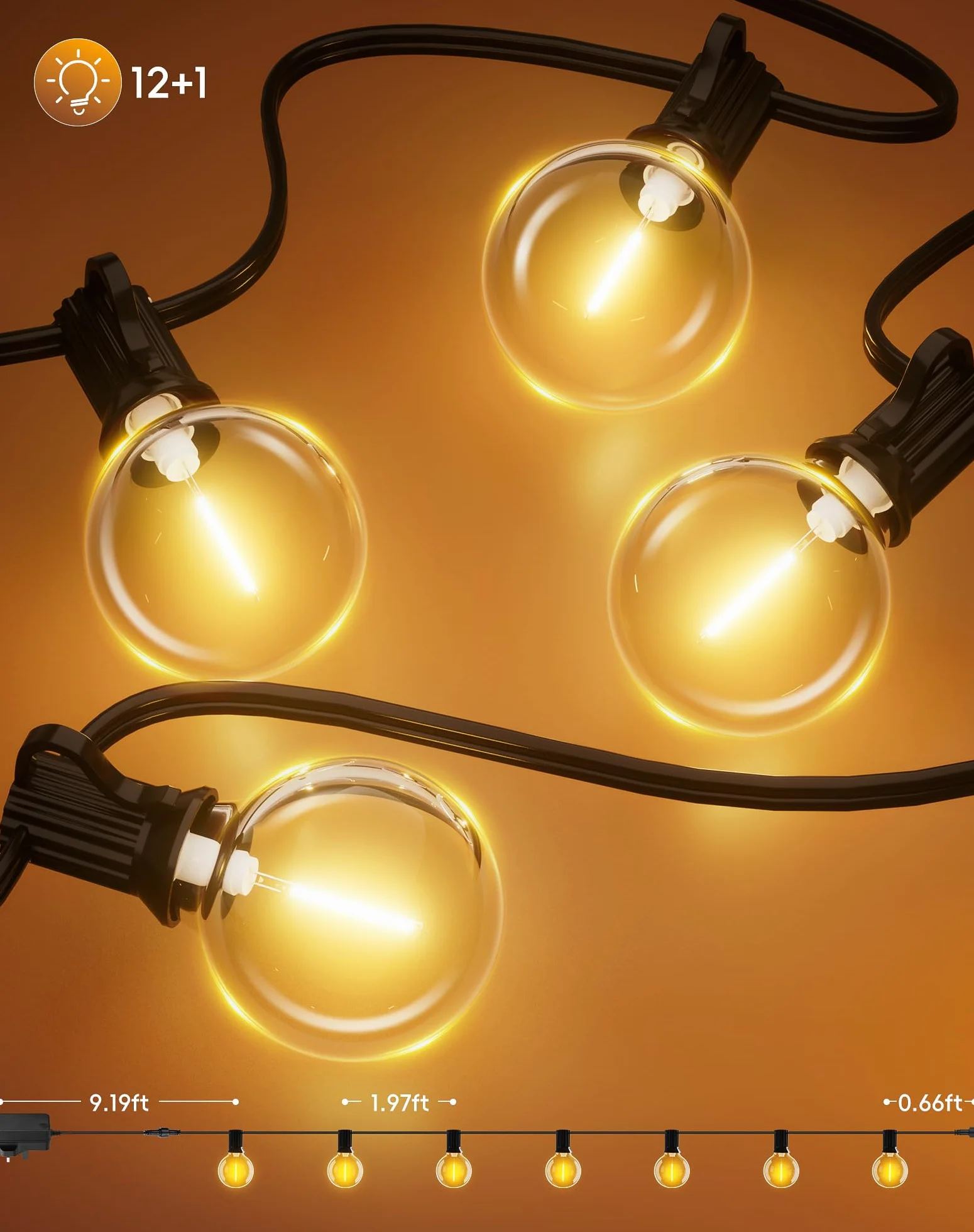 Guirlande Lumineuse Extérieure LED G40 9M Incassable Étanche Connectable Blanc Chaud