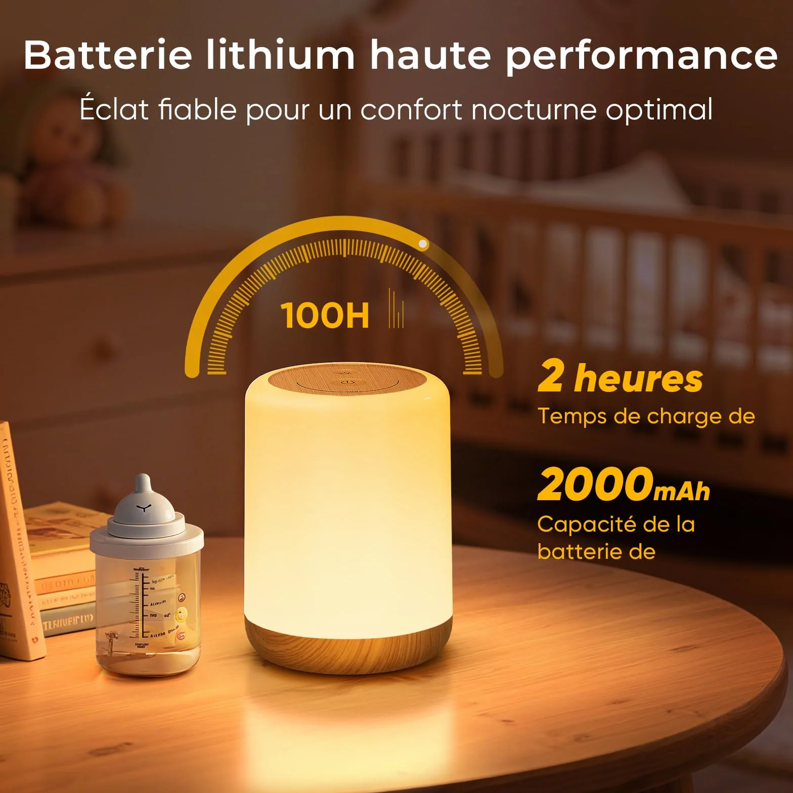 VIWAVE Lampe de Chevet Tactile, Veilleuse Bébé 256 Couleurs RVB 3 Modes Minuteur, Lampe de Table Rechargeable Sans Fil