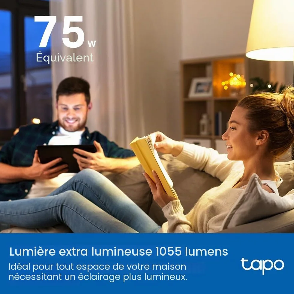 Tapo Ampoule intelligente B22 Matter, 1055 lm, 8,6 W, surveillance énergie, intensité variable, compatible Alexa Apple HomeKit
