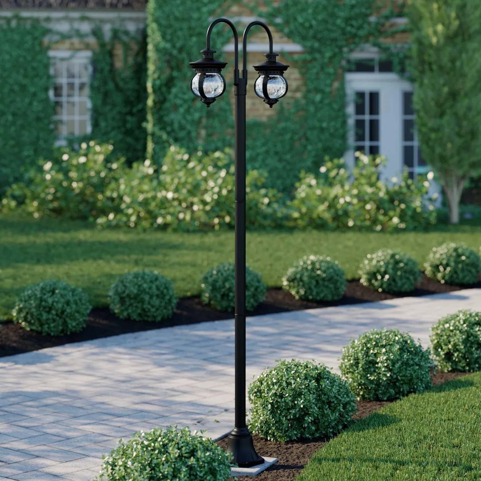 Lindby Lampadaire Extérieur Farley Intensité Variable Noir Métal 2 Lampes E27