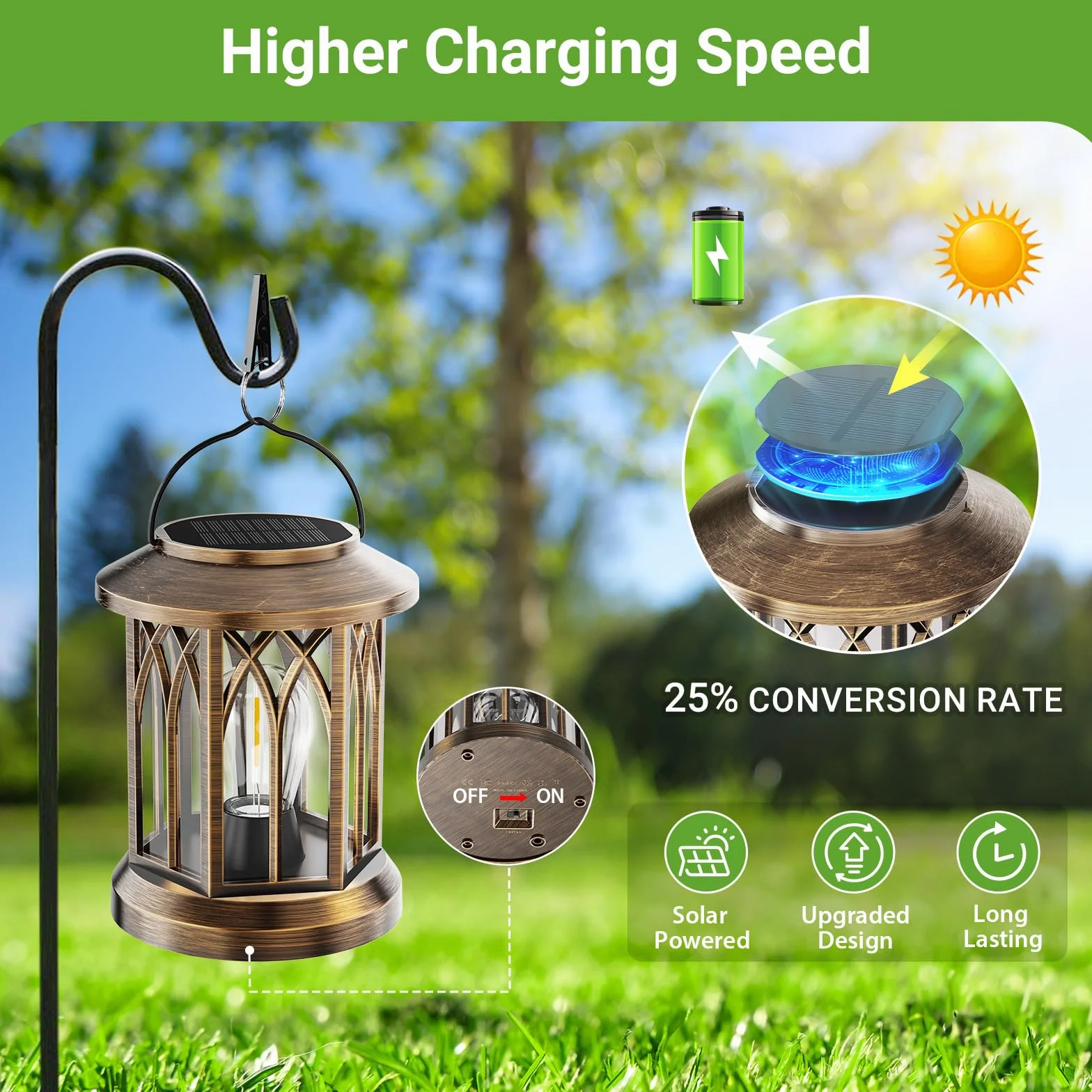GEARLITE Lanterne Solaire Exterieur Jardin 2 Pièces LED IP65 Étanche Blanc Chaud Tungstène avec Clips