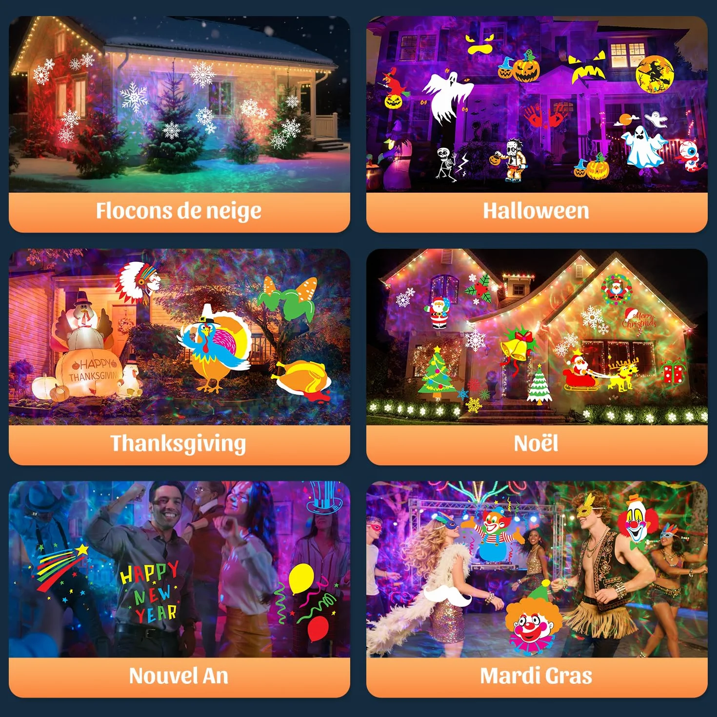 Projecteur Noel Exterieur 16 Diapositives avec Telecommande et Minuterie 4 Couleurs Motifs Eau