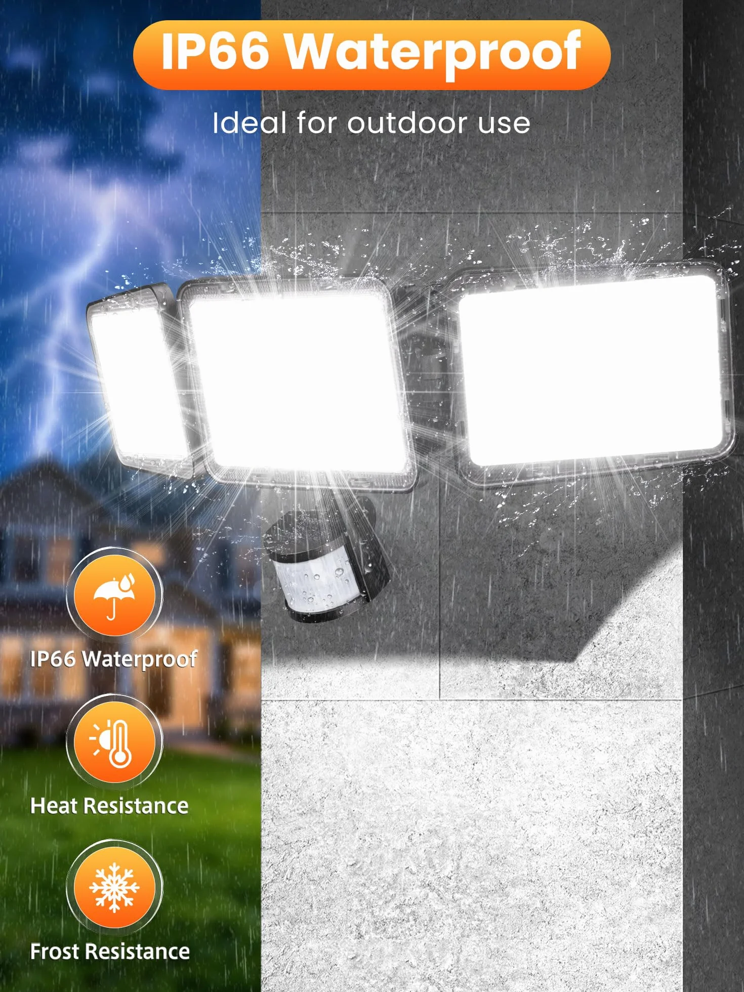 MEIKEE Projecteur LED Extérieur 70W 6580LM Détecteur de Mouvement IP66 Étanche 6500K Blanc Froid 3 Têtes