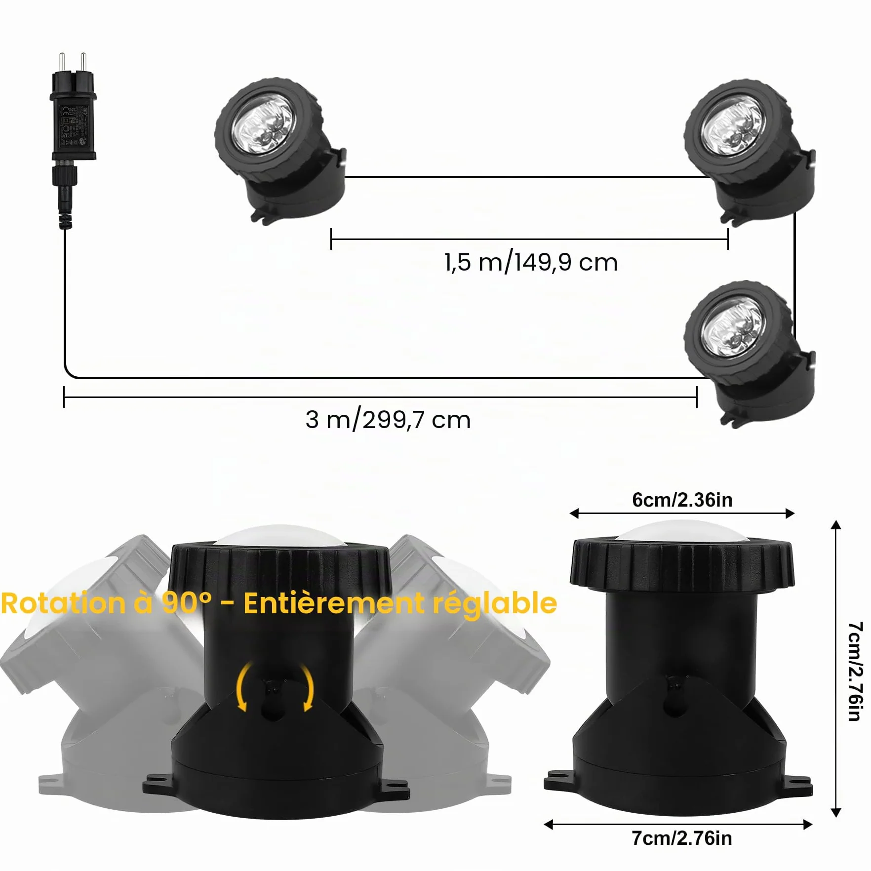 NATPOW Lumières LED Submersible RGB 5V IP68 Etanches Bassin Éclairage Aquarium Jardin Piscine Lot de 3
