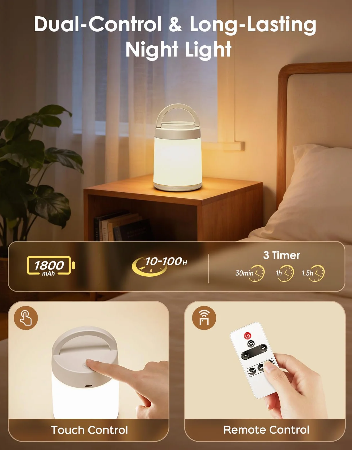 One Fire Veilleuse Enfant 10 Couleurs 8 Niveaux Luminosité Tactile Télécommande Rechargeable Sans Fil Lampe Chevet Chambre Camping