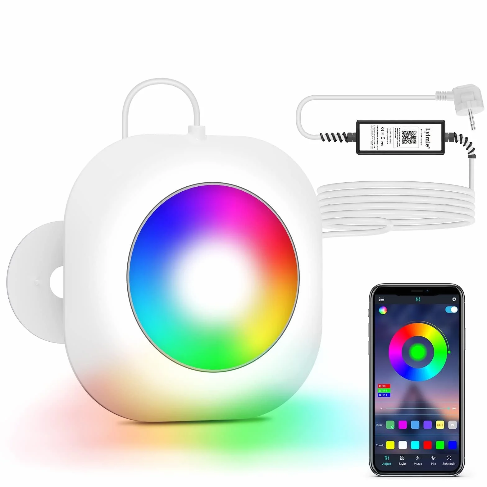 LyLmLe 20W Eclairage Piscine LED sans fil, 12V Lumières Piscine Submersible IP68, Dimmable avec Contrôle APP, 8m Câble