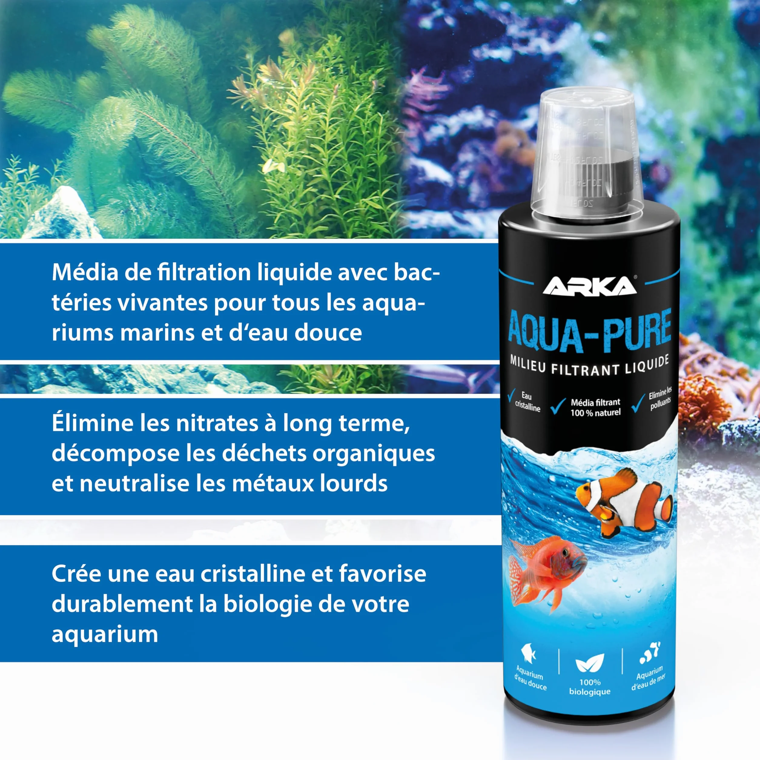 MICROBE-LIFT Aqua-Pure Clarificateur d’eau aquarium 118 ml – élimine la turbidité, eau cristalline, filtre biologique liquide eau douce & eau de mer