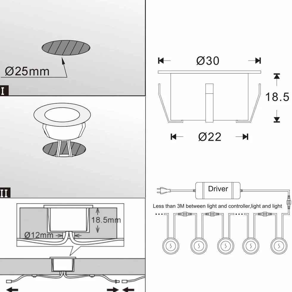 Mini Encastré LED Spot Terrasse Bois Etanche IP67 DC 12V Pack 10 Bleu