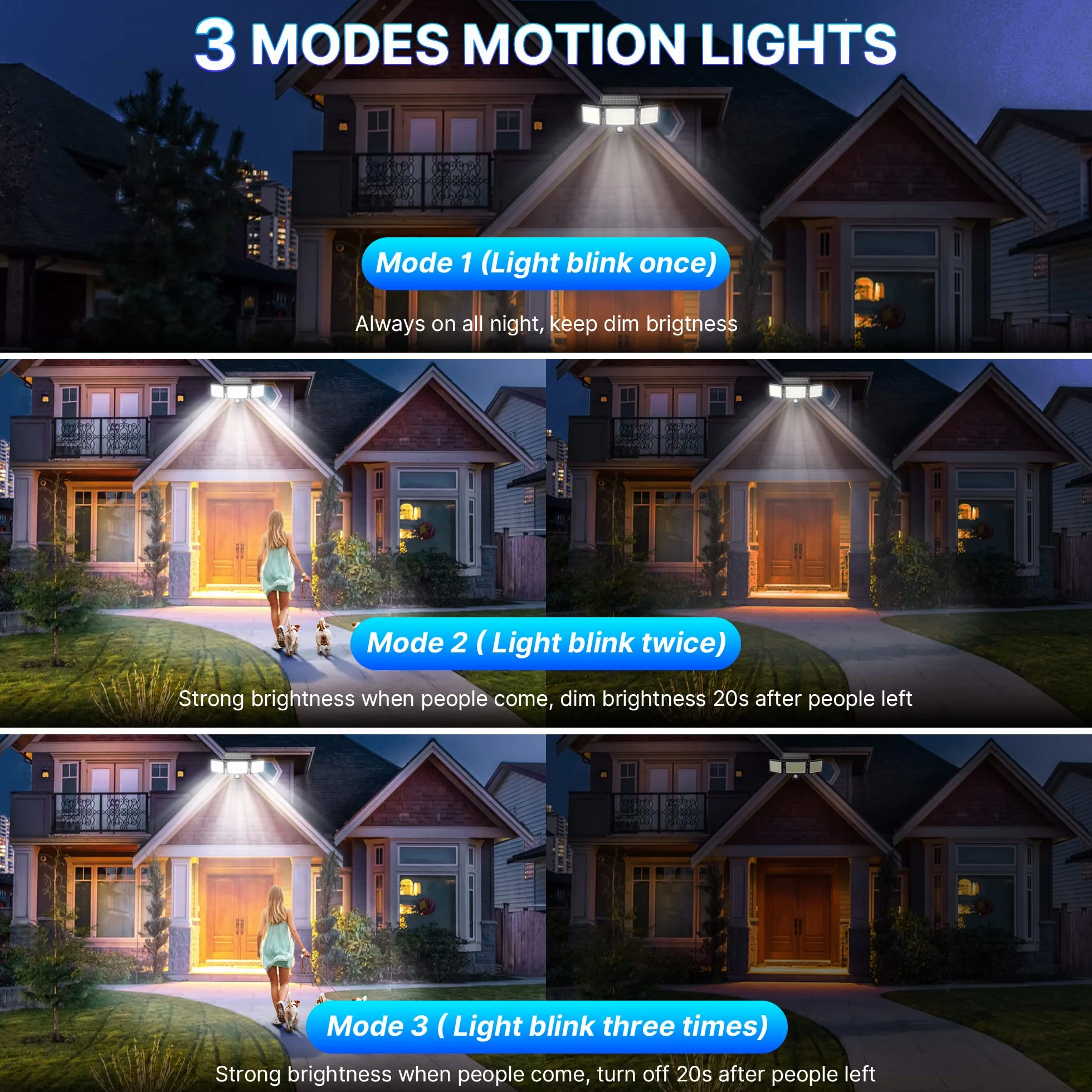 Lampes Solaires Extérieur Puissante 304LED Projecteur avec Détecteur de Mouvement 320° IP65