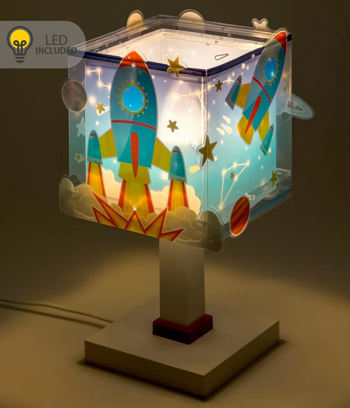 Dalber Lampe de chevet enfant Rocket Fusée Planètes G4 LED 4 W Bleu
