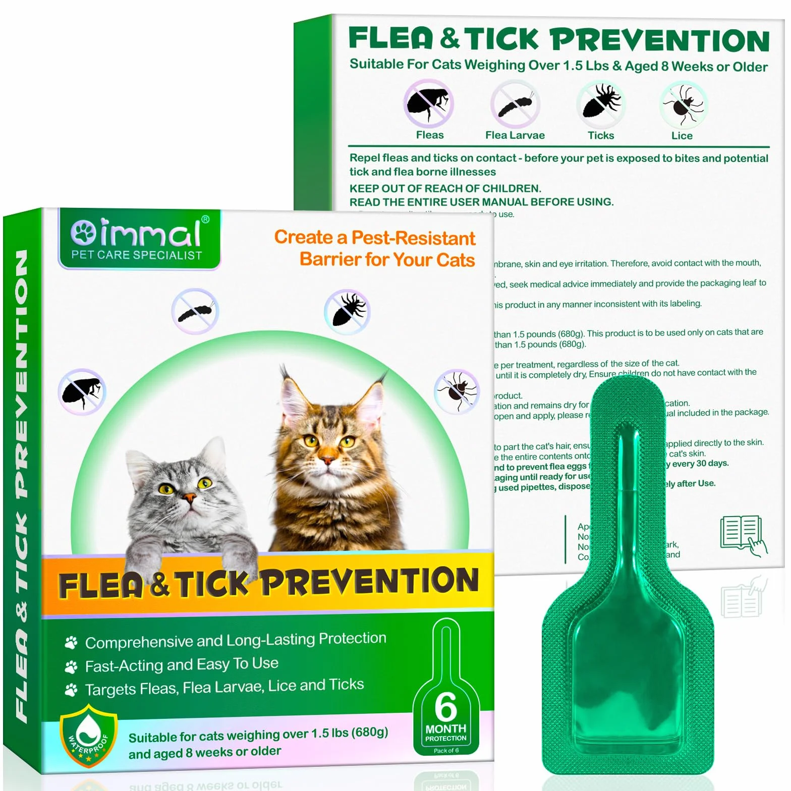 Ver-mi-fu-ge Topique en Gouttes pour Chats 6Pcs, Prévention des Puces et Tiques, Formule Naturelle