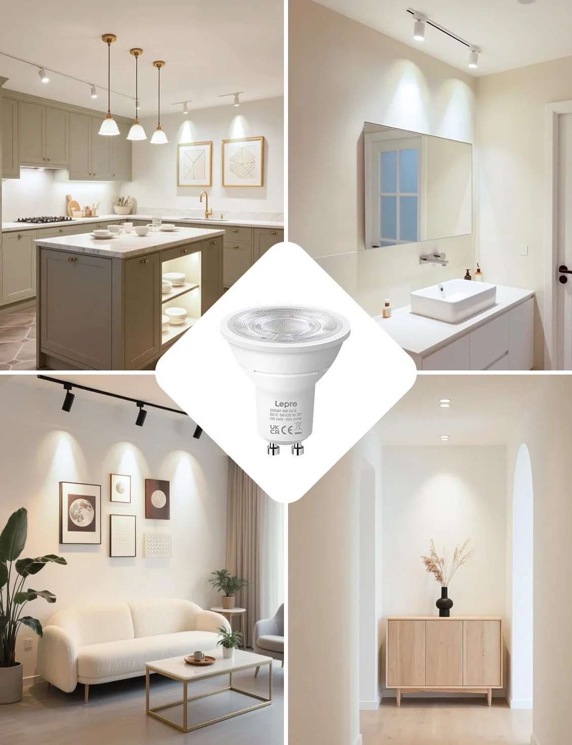 Lepro Ampoule LED GU10 4000K 630lm 6W Équivaut 80W 38° Lot de 4