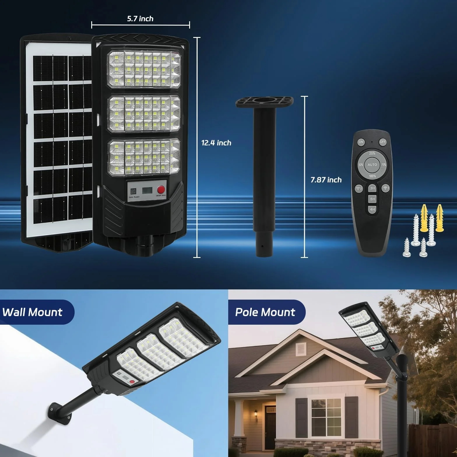 Lampadaire Solaire Extérieur 500W Projecteur LED avec Détecteur de Mouvement 6500K 2 Pièces