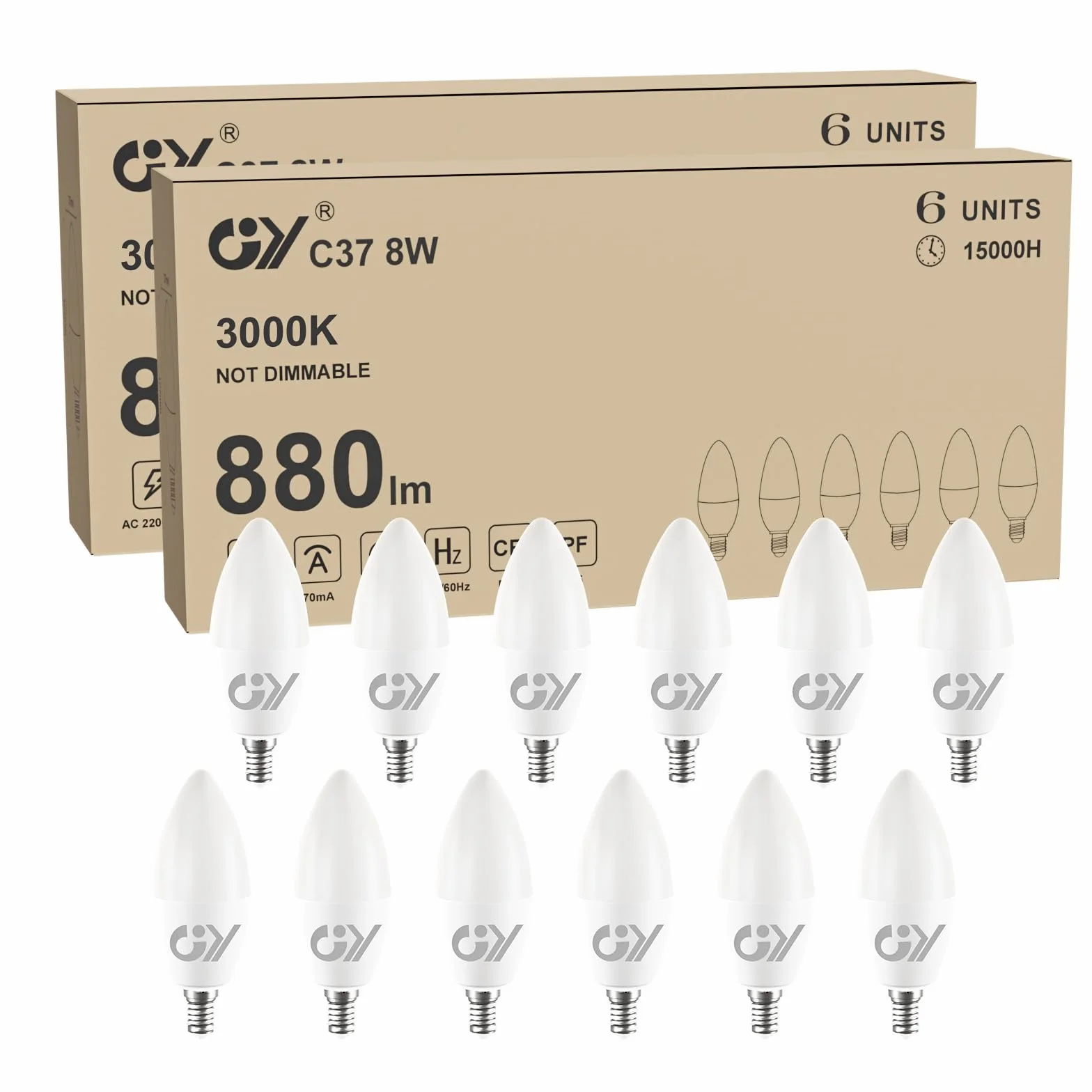 GY Ampoule LED E14 8W 880 lumens 3000K Blanc Chaud C37 Non-Dimmable Lot de 12