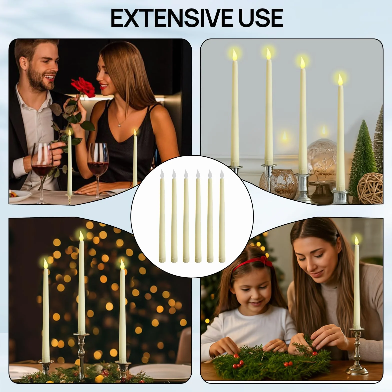 Bougie Longue LED 6 Pièces Flamme Vacillante Électrique Décoration Noël Anniversaire Maison