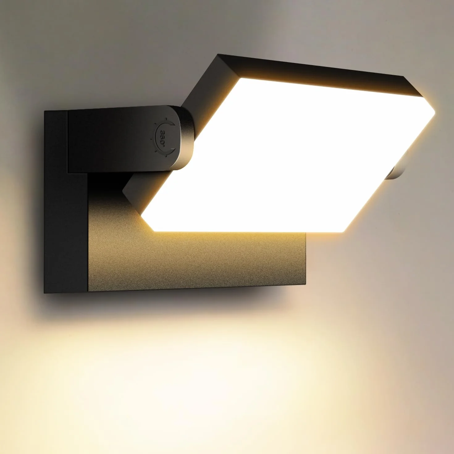 Kingwen 40W Applique Murale Exterieur Rotatif 3000K, Applique Led Exterieur Noir Angle Réglable 360°, IP65 Imperméable