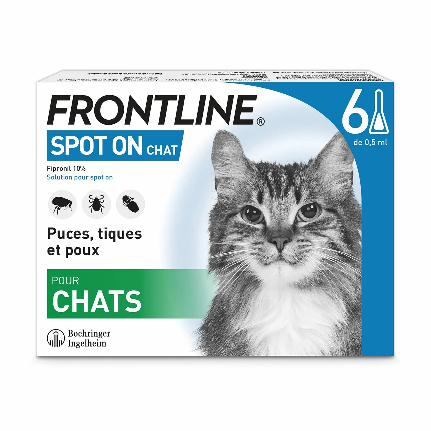 FRONTLINE Spot On Chat Anti Puces Tiques Poux 6 Pipettes