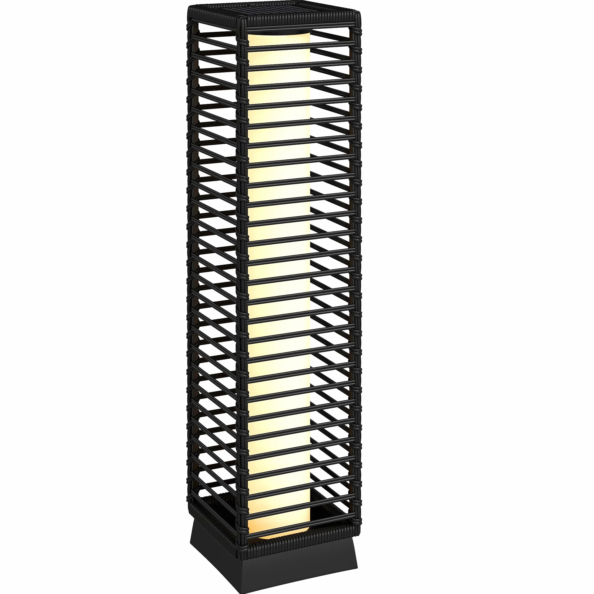 Outsunny Lanterne Solaire Extérieure Résine Tressée Noir Lampadaire sans Fil Rechargeable Capteur de Lumière LED