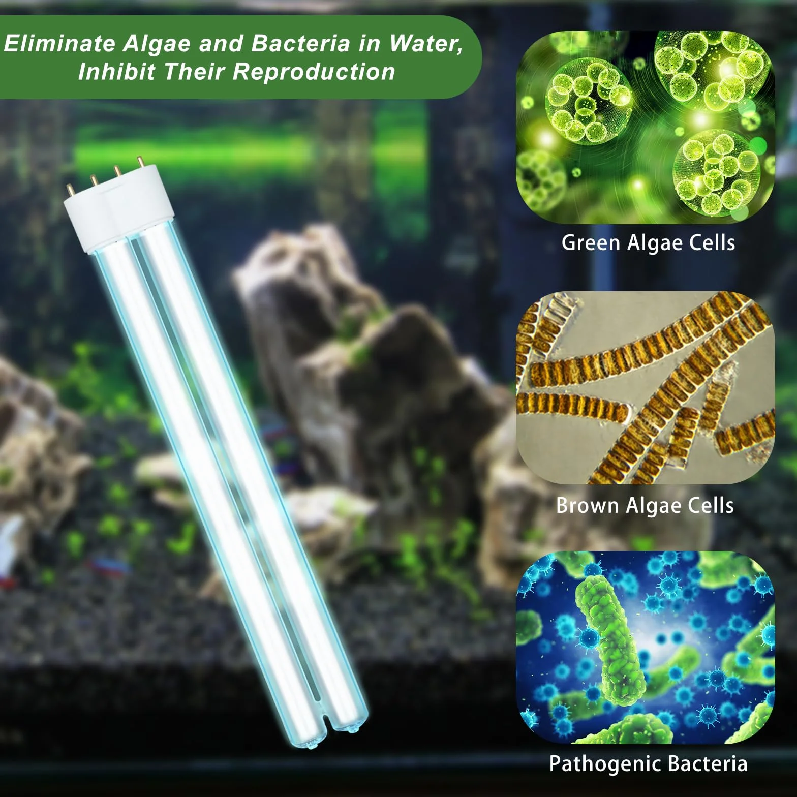 Lampe de désinfection UV 2G11 4 Broches 18W, Ampoule UVC Compacte, Filtre UV Tubulaire Pour Étangs de Parc et Poissons