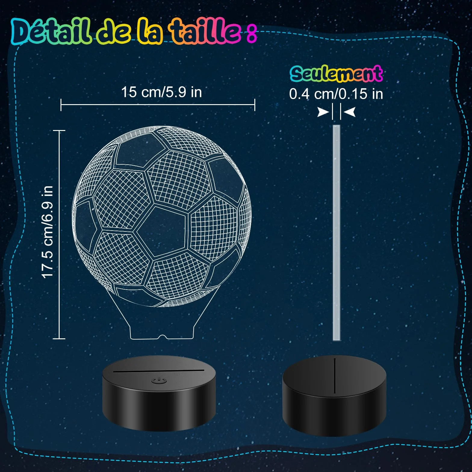 Linkax Veilleuse Enfant Foot Football 3D Illusion Lampe de Chevet LED 16 Couleurs Télécommande Cadeau Garçon 7-12 Ans