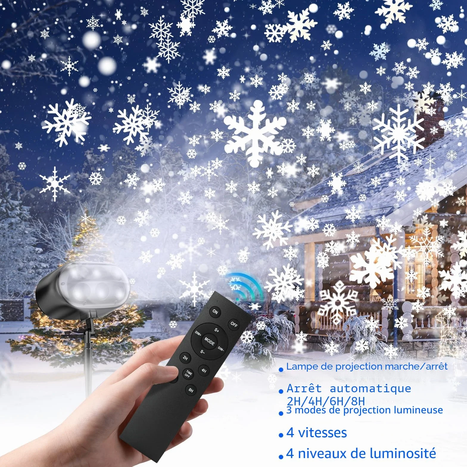 Projecteur de Noël extérieur LED flocon de neige avec télécommande minuterie étanche pour jardin décoration