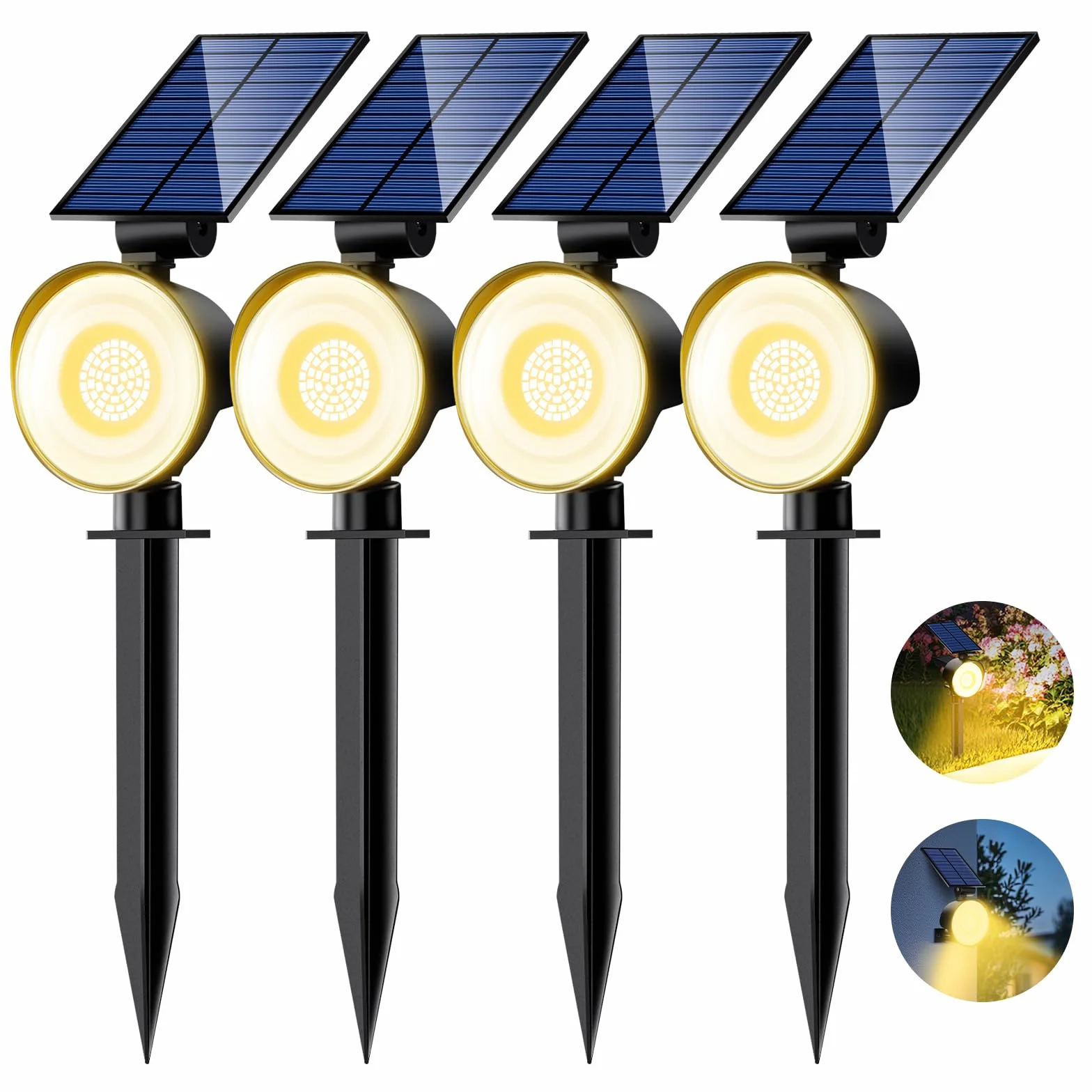 Lampe Solaire Jardin 53 LED 3 Modes Étanche Réglable Extérieur Lot de 4 Blanc Chaud
