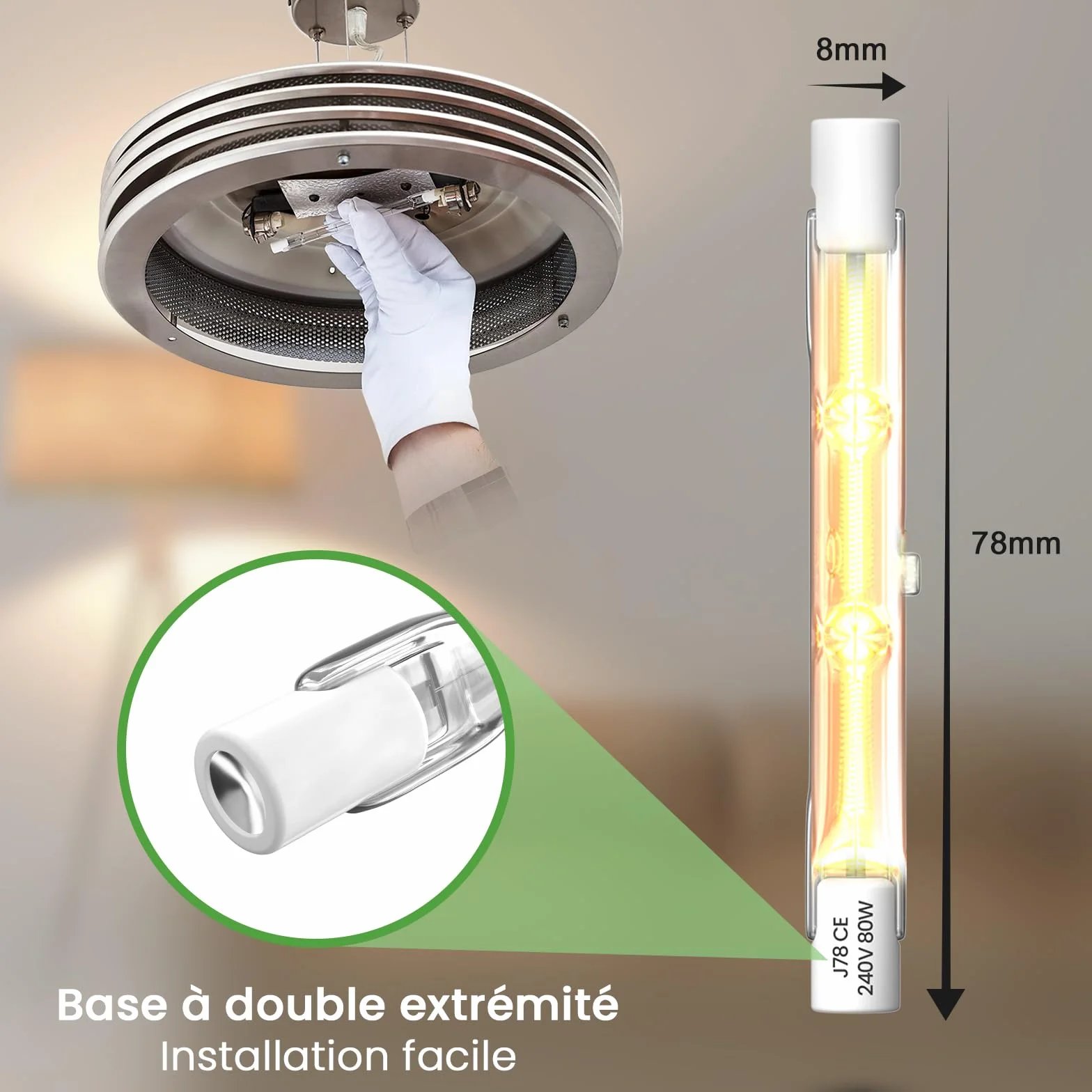 Żarówka Halogenowa R7S 78mm 80W 2800K Dimmable, J78 Double Base, Zestaw 2 szt.