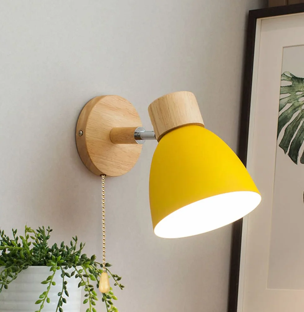 Applique murale Macaron E27 Base en bois massif avec interrupteur marche/arrêt, Lampe d'éclairage pour salon Allée Chambre d'enfant (Green)