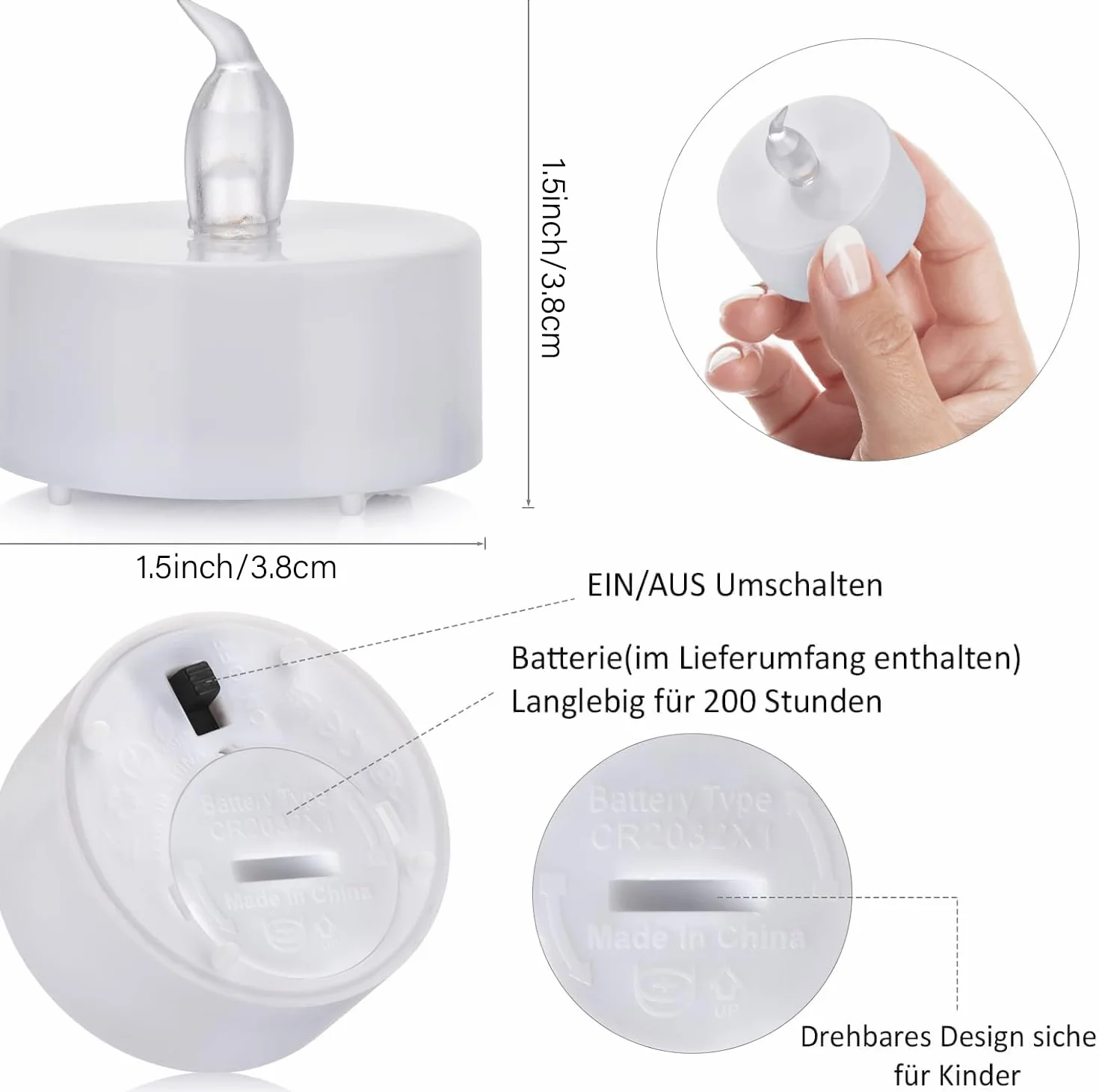 Lot de 24 bougies LED chauffe-plat sans flamme, réalistes, vacillantes, électriques, boîte durable 200 heures blanc chaud