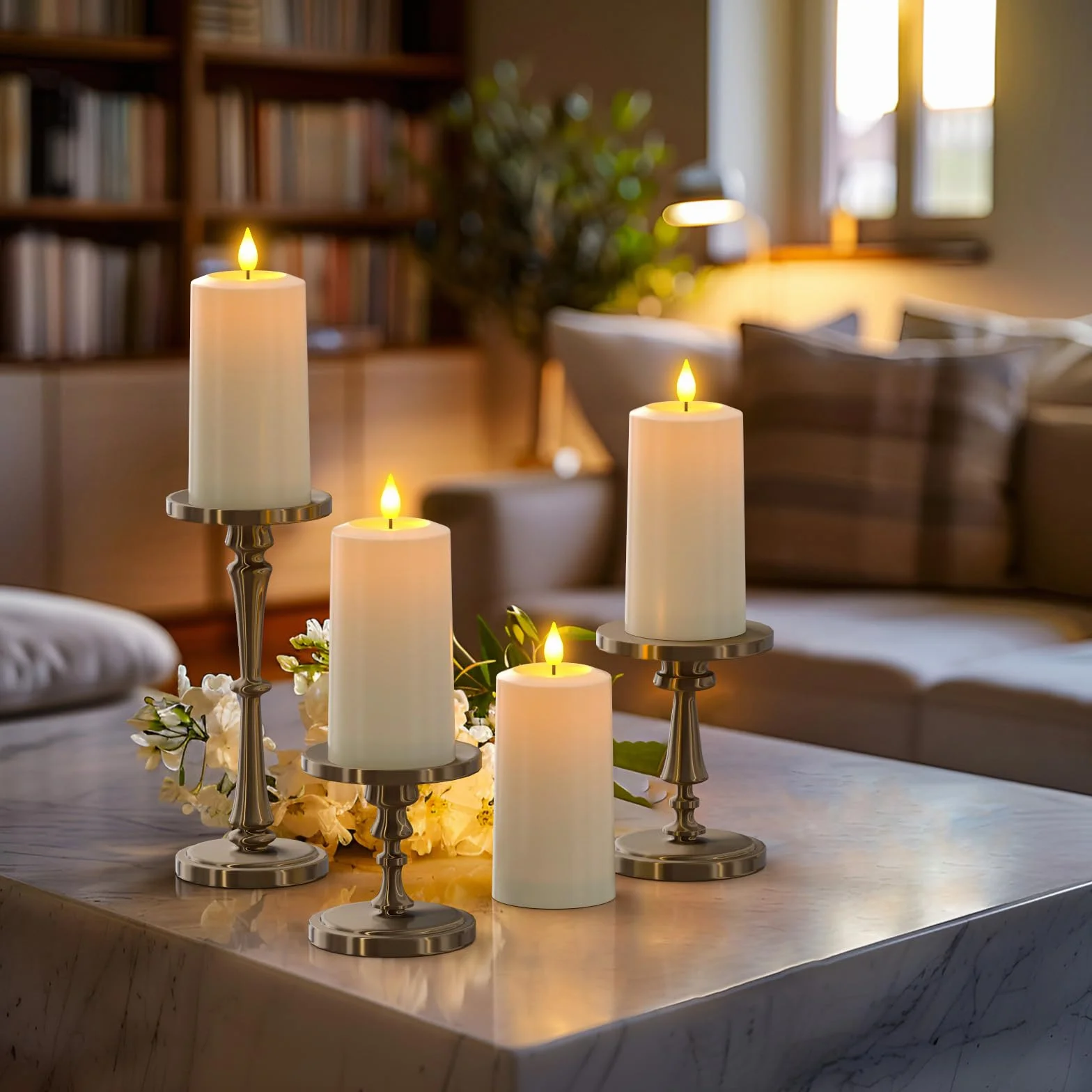 SoulBay Bougies LED Rechargeables D 7 x H 13 cm Étanches avec Minuterie et Télécommande Flamme Vacillante USB