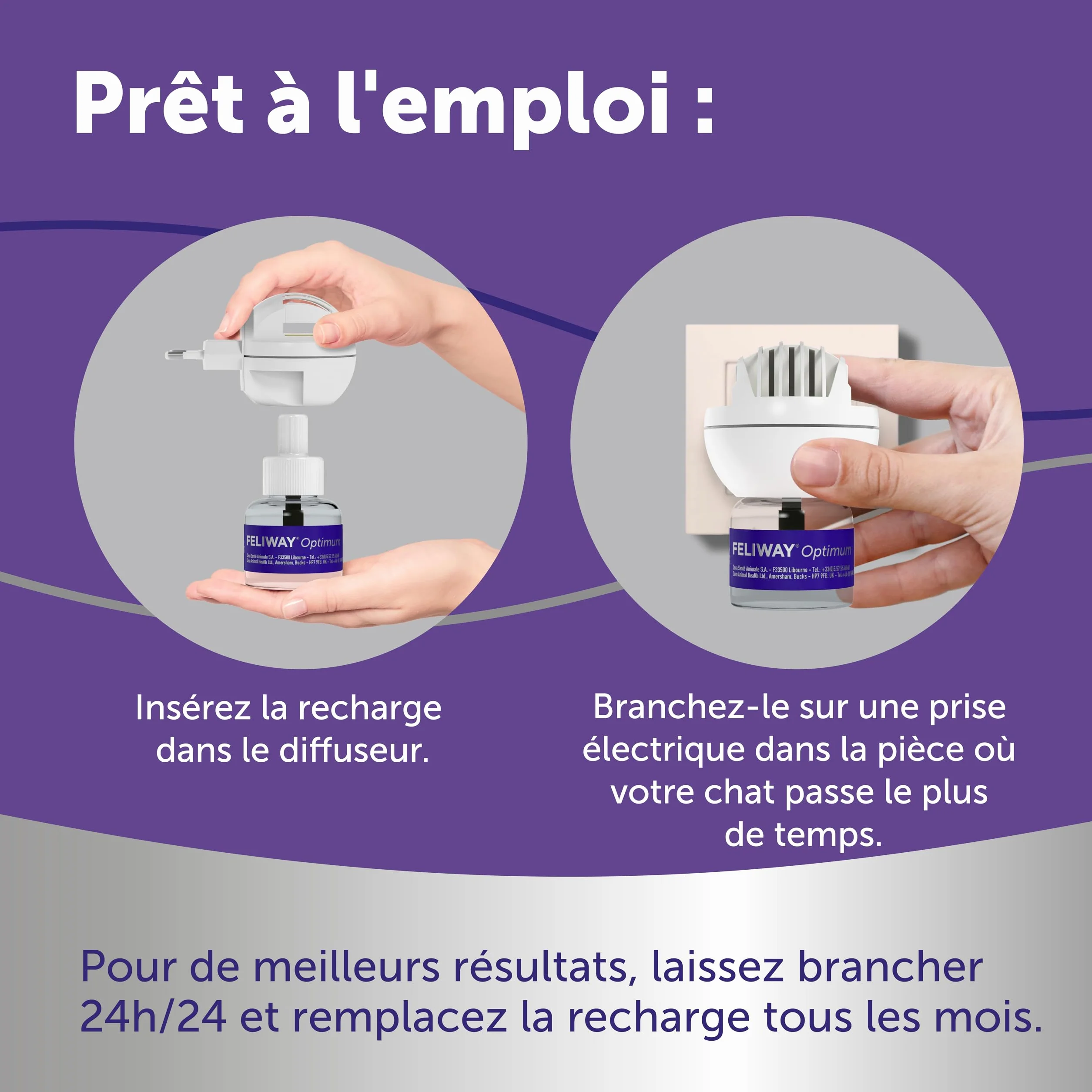 FELIWAY Optimum Diffuseur + Recharge 30 Jours Complexe Phéromones Apaisantes Anti-Stress Chat
