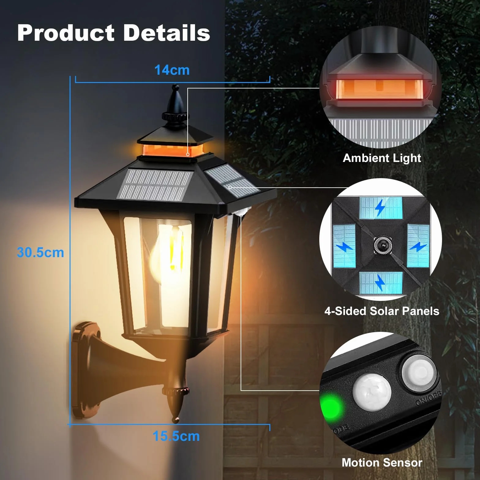 COLBOR Lampes Solaires Extérieur avec Détecteur de Mouvement, IP65, Style Vintage