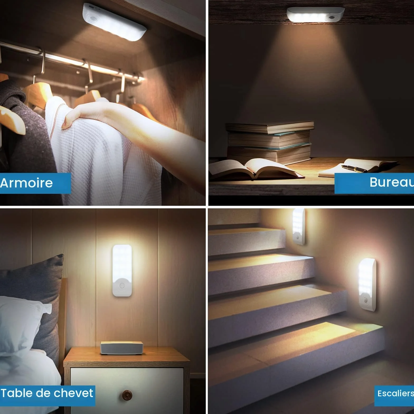 Veilleuse LED Rechargeable 2 Pièces Automatique Détecteur de Mouvement Lumière Murale Magnétique Portable 12 LED 3 Modes