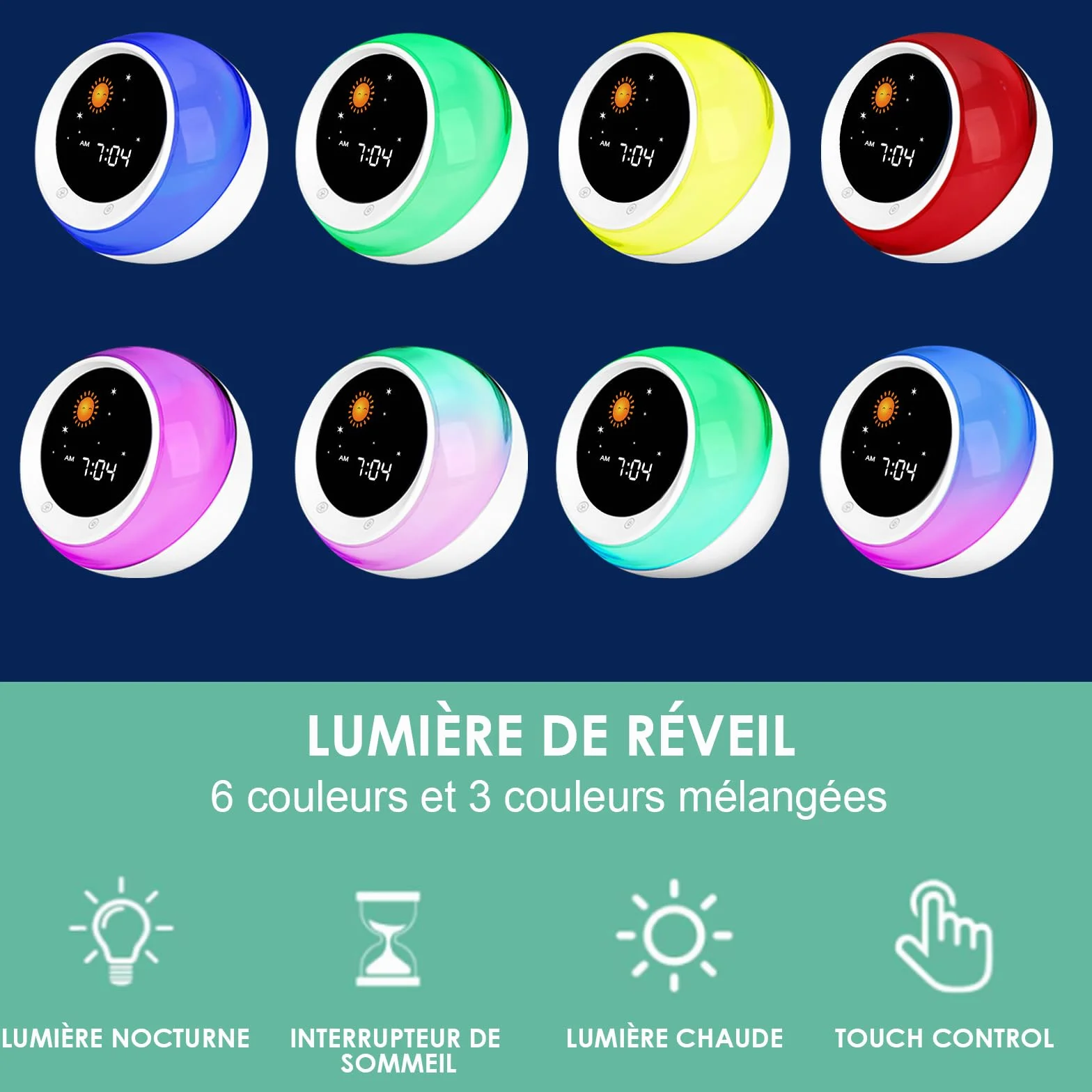 I·CODE Réveil Enfant Apprentissage Sommeil avec Affichage Lune Soleil Veilleuse Alarme Son Favorisant Sommeil