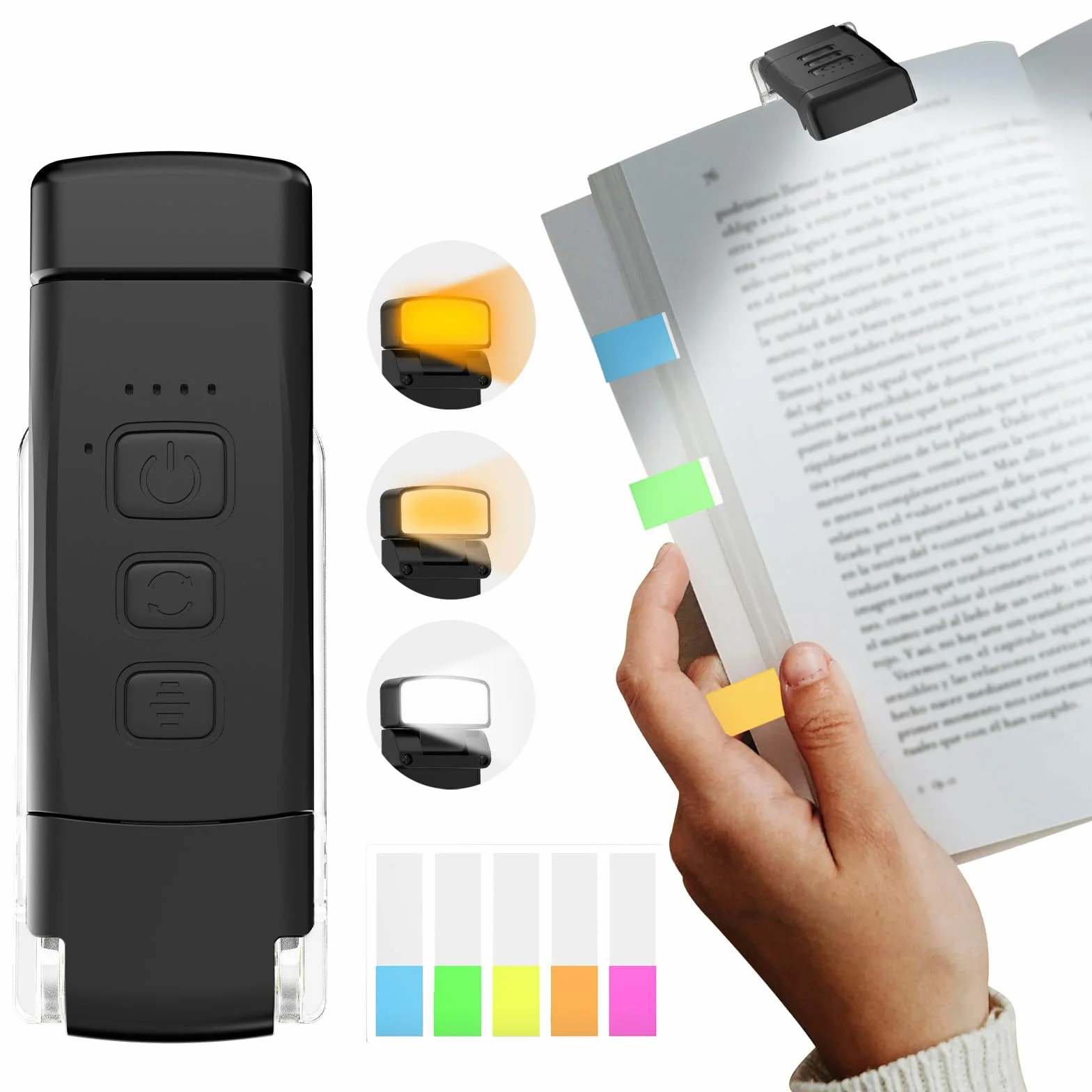 Lampe de lecture portable rechargeable USB 3 modes couleur 5 luminosités variable Noir