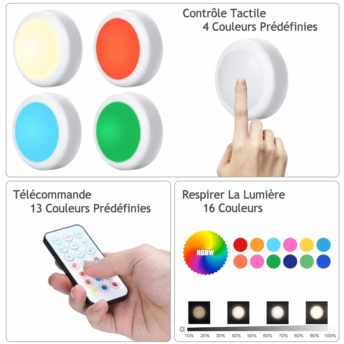 HELPLEX Lampe de Placard LED RGB 16 Couleurs Sans Fil avec Télécommande, Paquet de 3